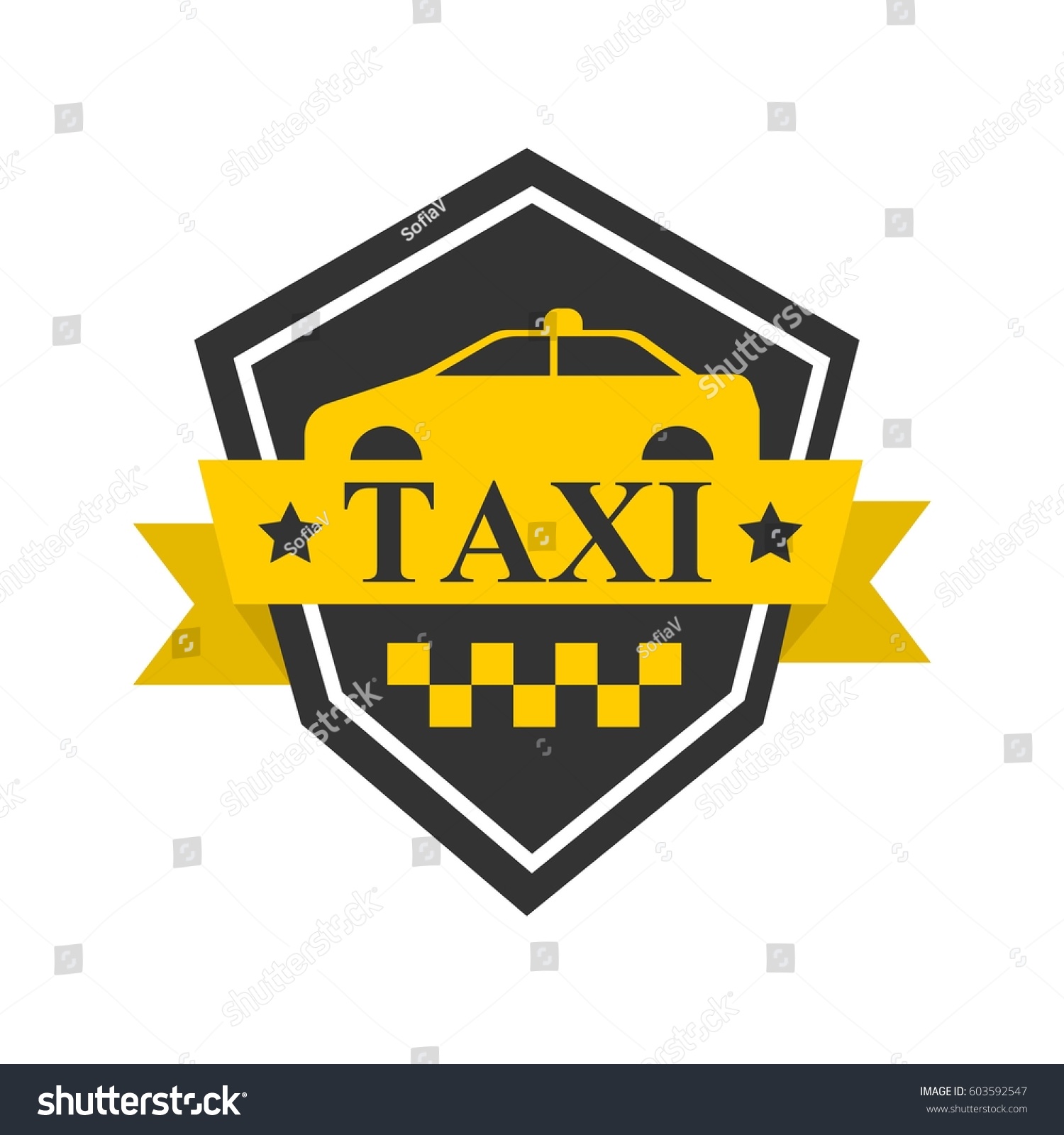 Isolated yellow icon of checkered flag, car and ribbon
