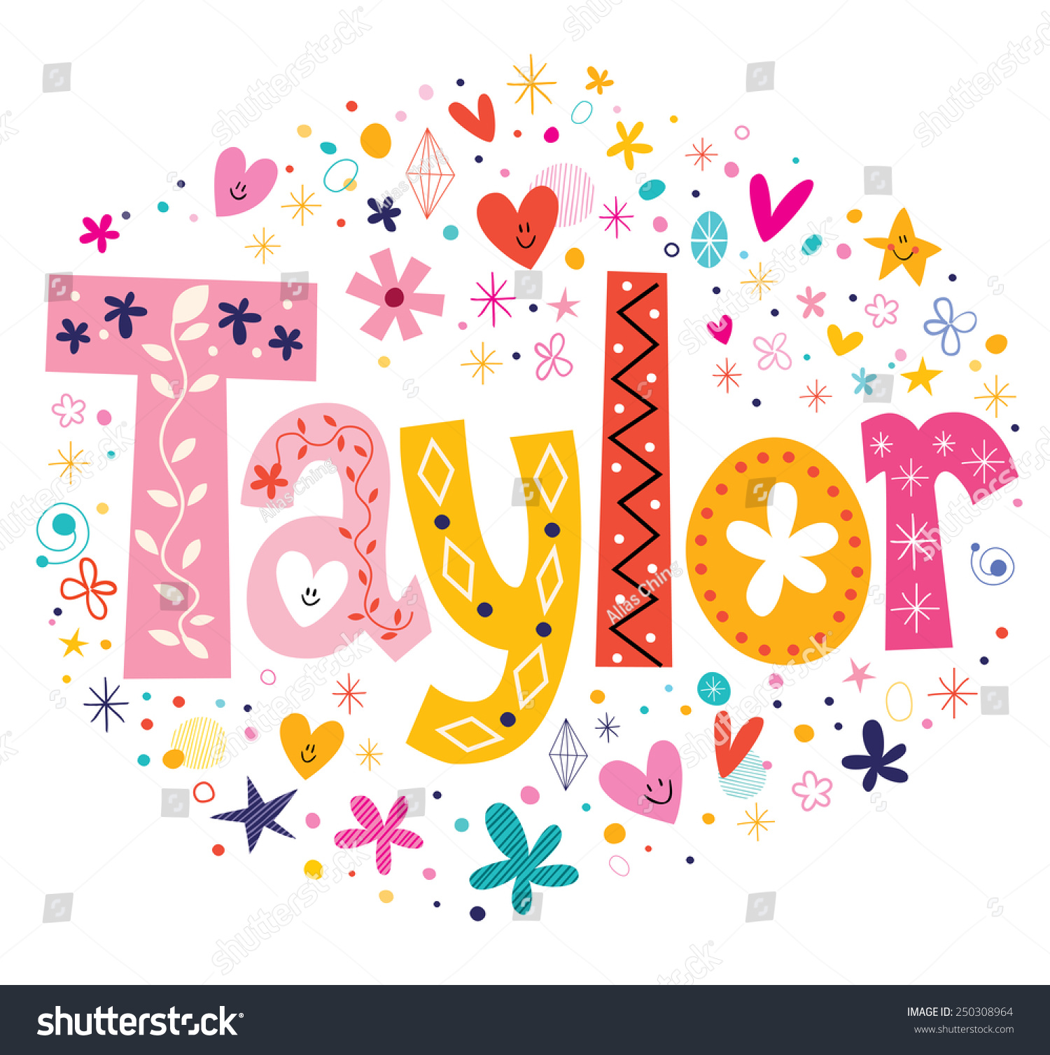 Taylor Girls Name Design Decorative Lettering Stock Vector 250308964 ...