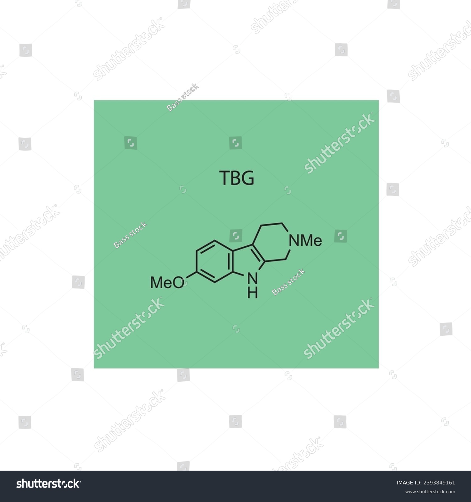 SVG of TBG molecular structure, skeletal formula diagram on blue background. Scientific EPS10 vector illustration. svg