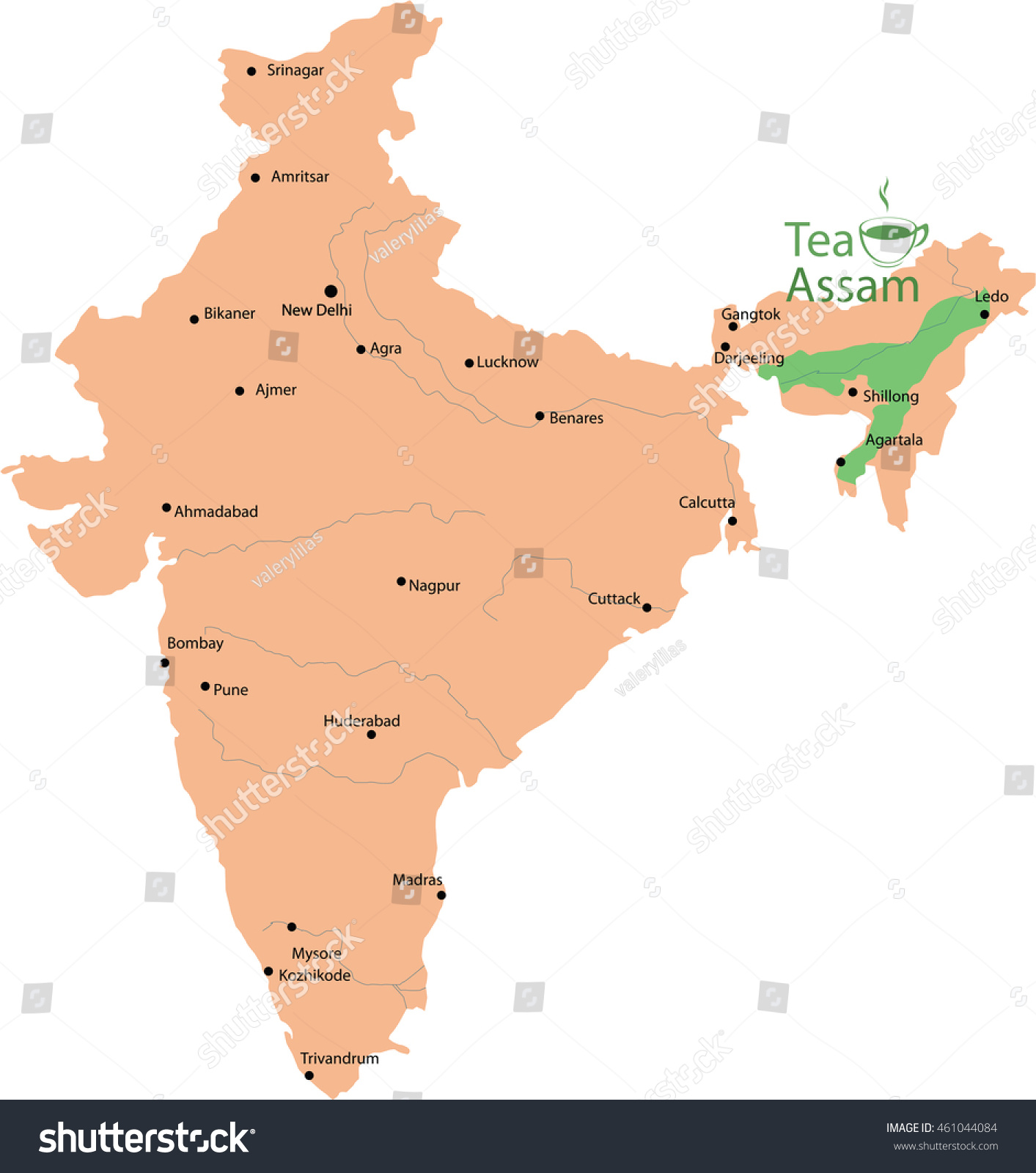 Tea Map Assam India Stock Vector 461044084 - Shutterstock