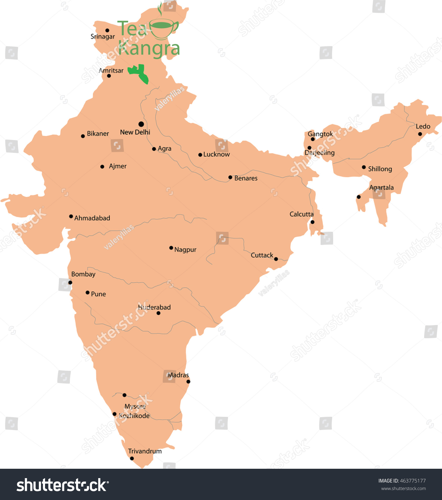Kangra In India Map Tea Map Kangra India Stock Vector (Royalty Free) 463775177 | Shutterstock