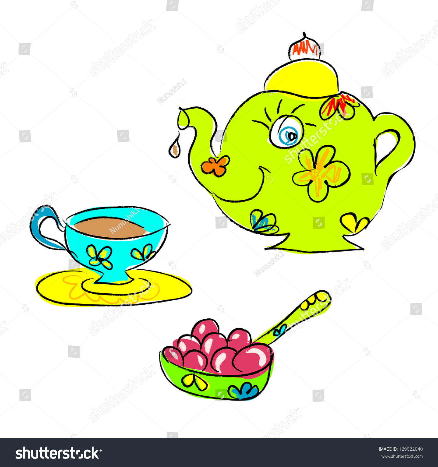 Tea Set Stock Vector 129022040 - Shutterstock