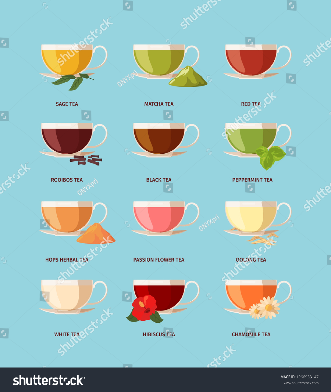 Tea Types Different Drinking Beverage Products Stock Vector (Royalty ...