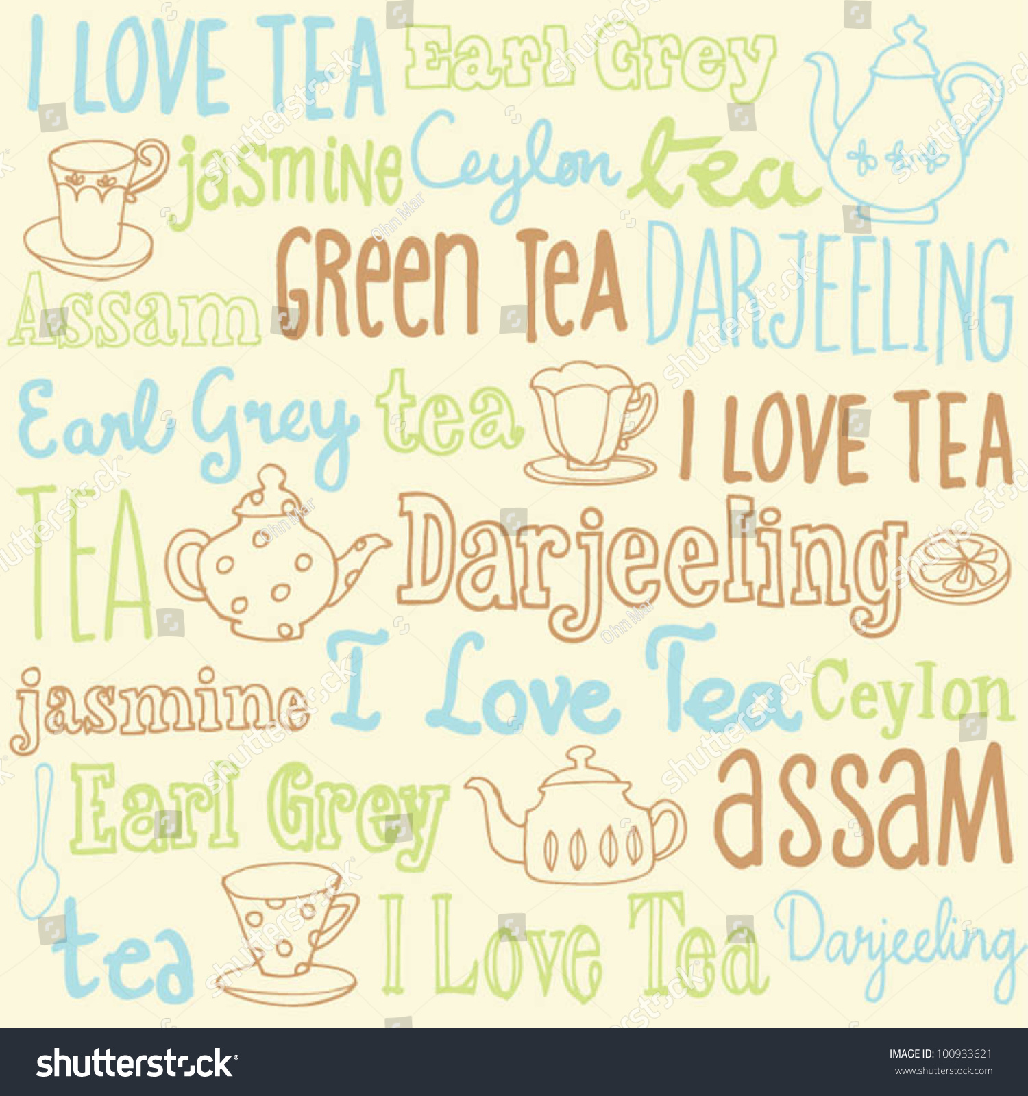 Tea Words Doodles Vector: vector de stock (libre de regalías) 100933621 ...