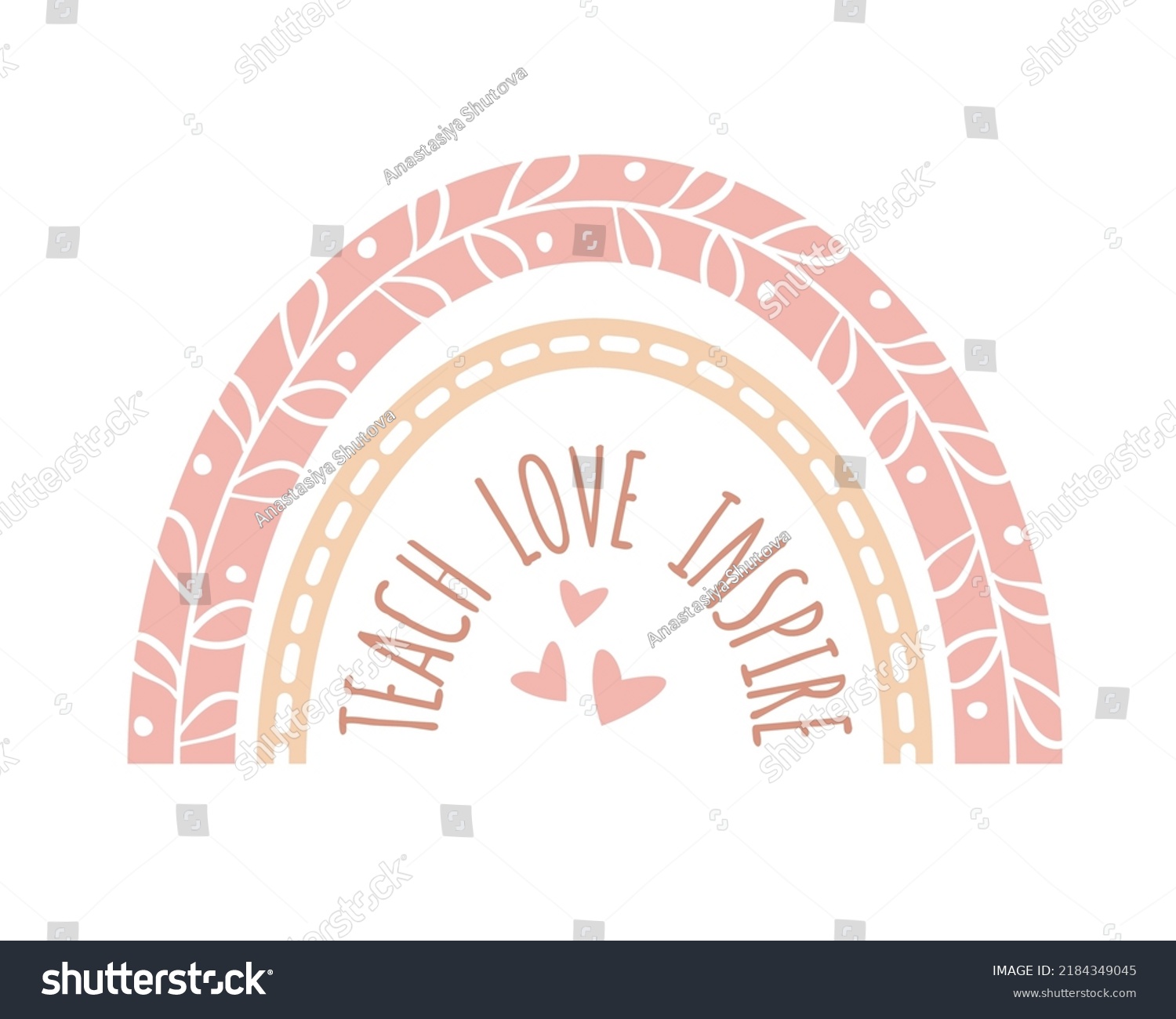 SVG of Teach love inspire Svg cut file. Teacher rainbow vector illustration isolated on white background. Teacher's day shirt or card design svg