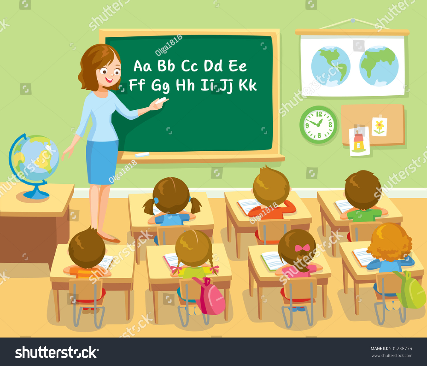 Teacher And Pupils In School Class Stock Vector 505238779 : Shutterstock