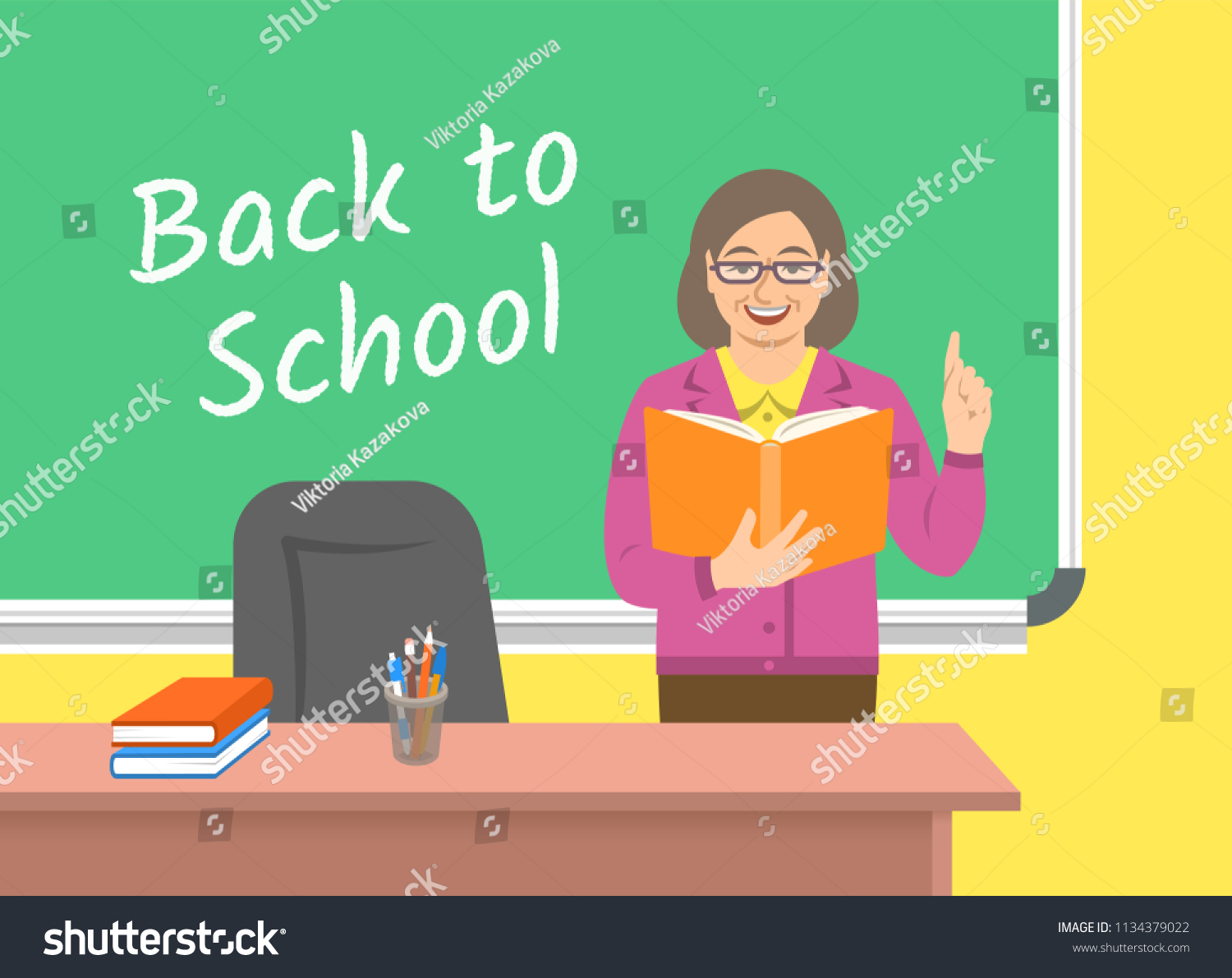 Teacher Elderly Woman Standing Open Book Stock Vector (Royalty Free ...