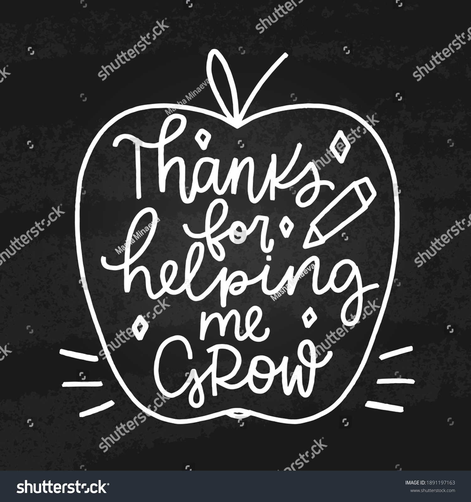 SVG of Teacher gratitude card vector design with chalkboard background, apple shape and pencil. Thanks for helping me grow, hand lettering quote. svg