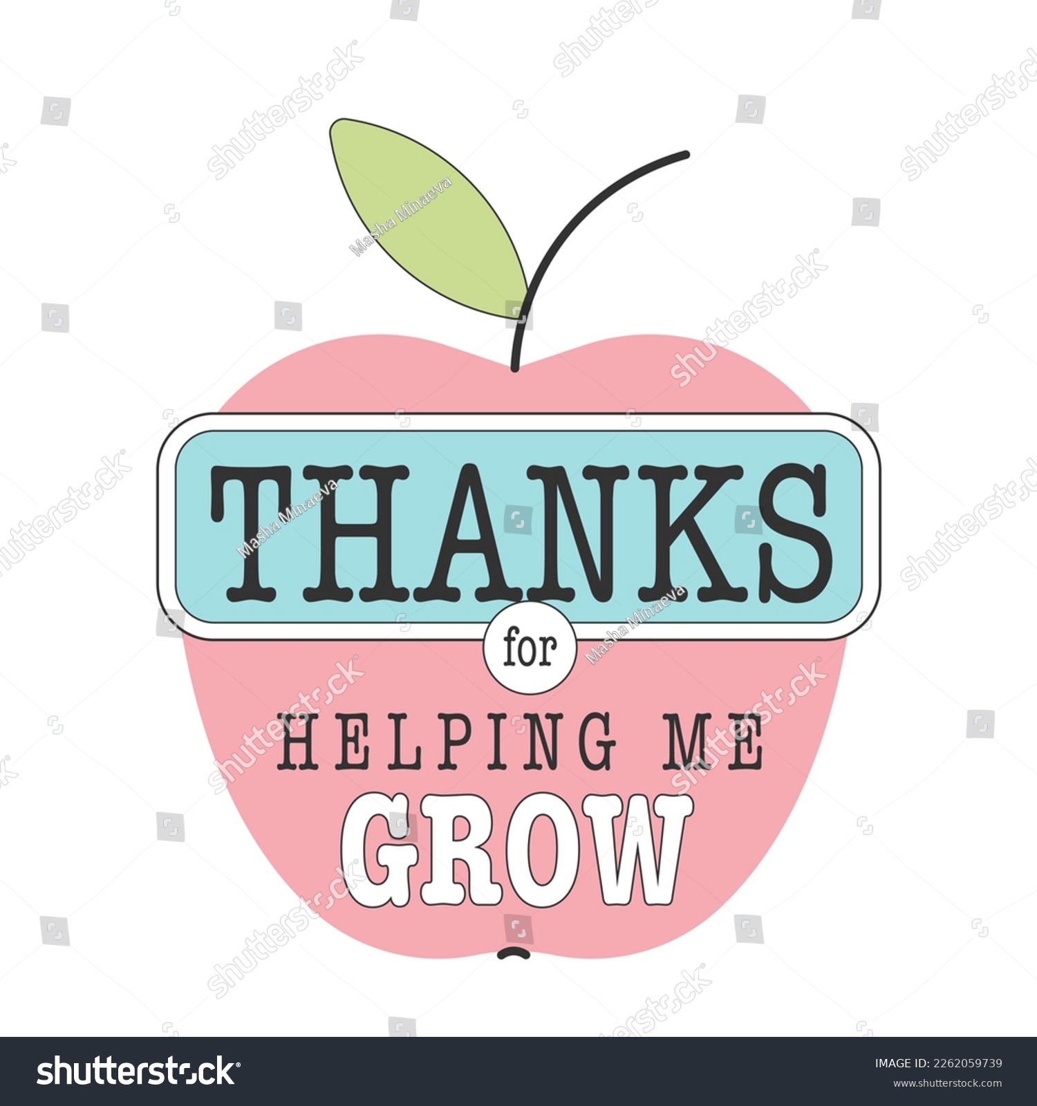 SVG of Teacher gratitude quote vector design with Thanks for helping me grow typography phrase and pink apple clipart. Short saying about appreciation for education. svg