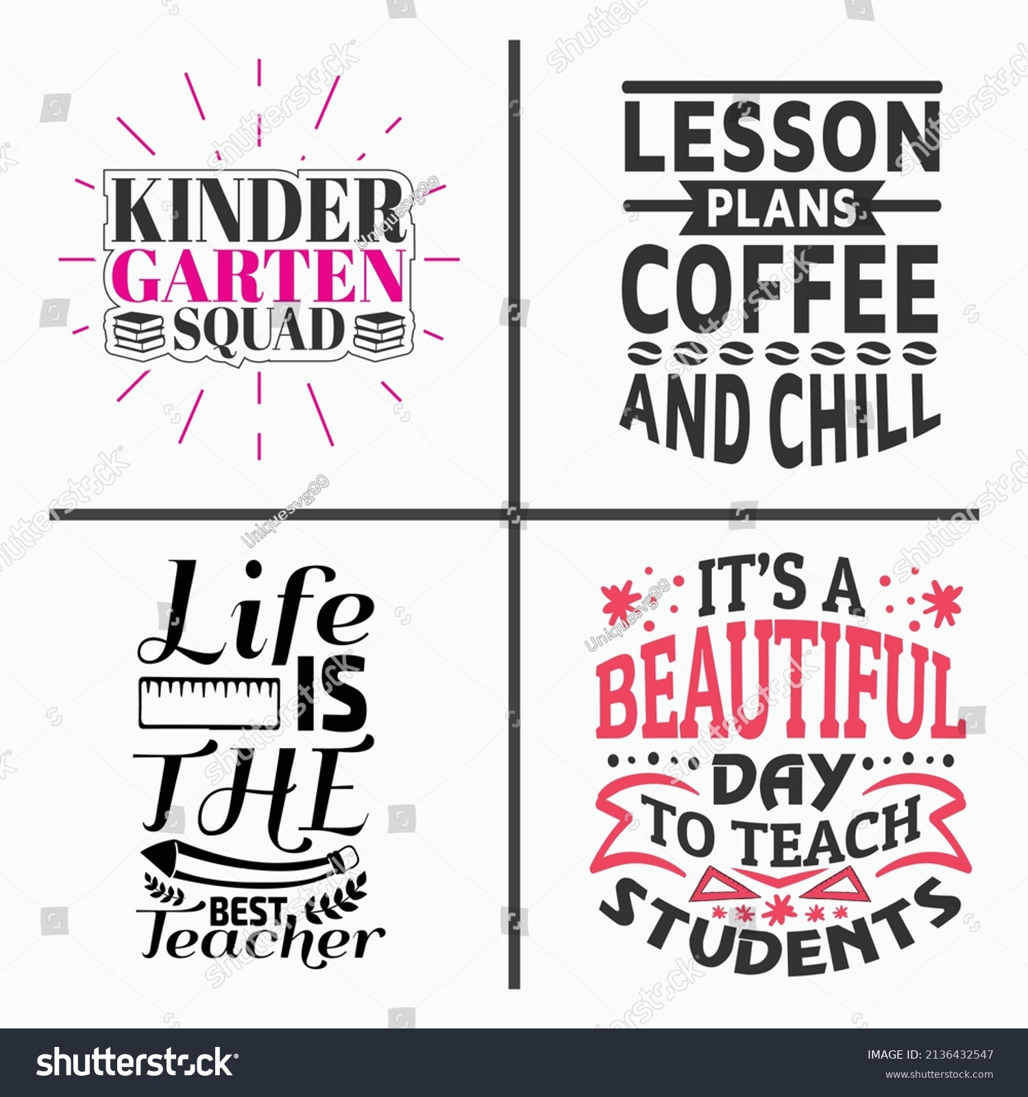 Teacher Lettering Typographic Quotes Design Bundle Stock Vector ...