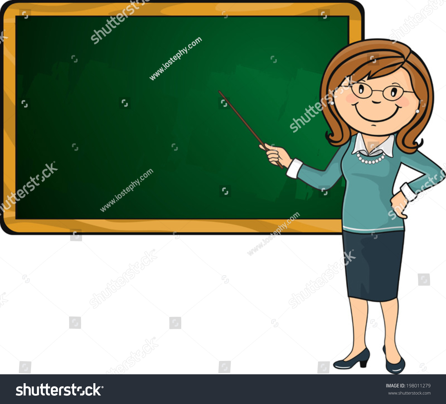 Teacher Wand Pointing Green Chalkboard Where Stock Vector (Royalty Free ...