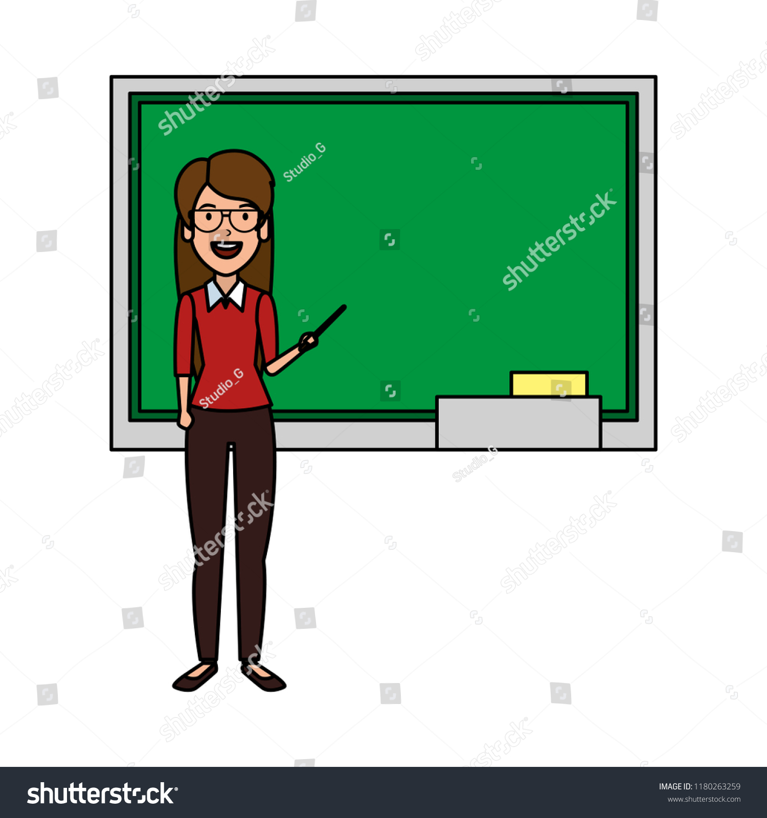 Teacher Woman Pointer Chalkboard Stock Vector Royalty Free 1180263259 6858