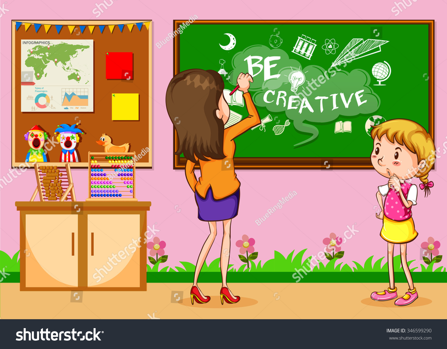 Teacher Writing On Board Classroom Illustration Stock Vector 346599290 ...