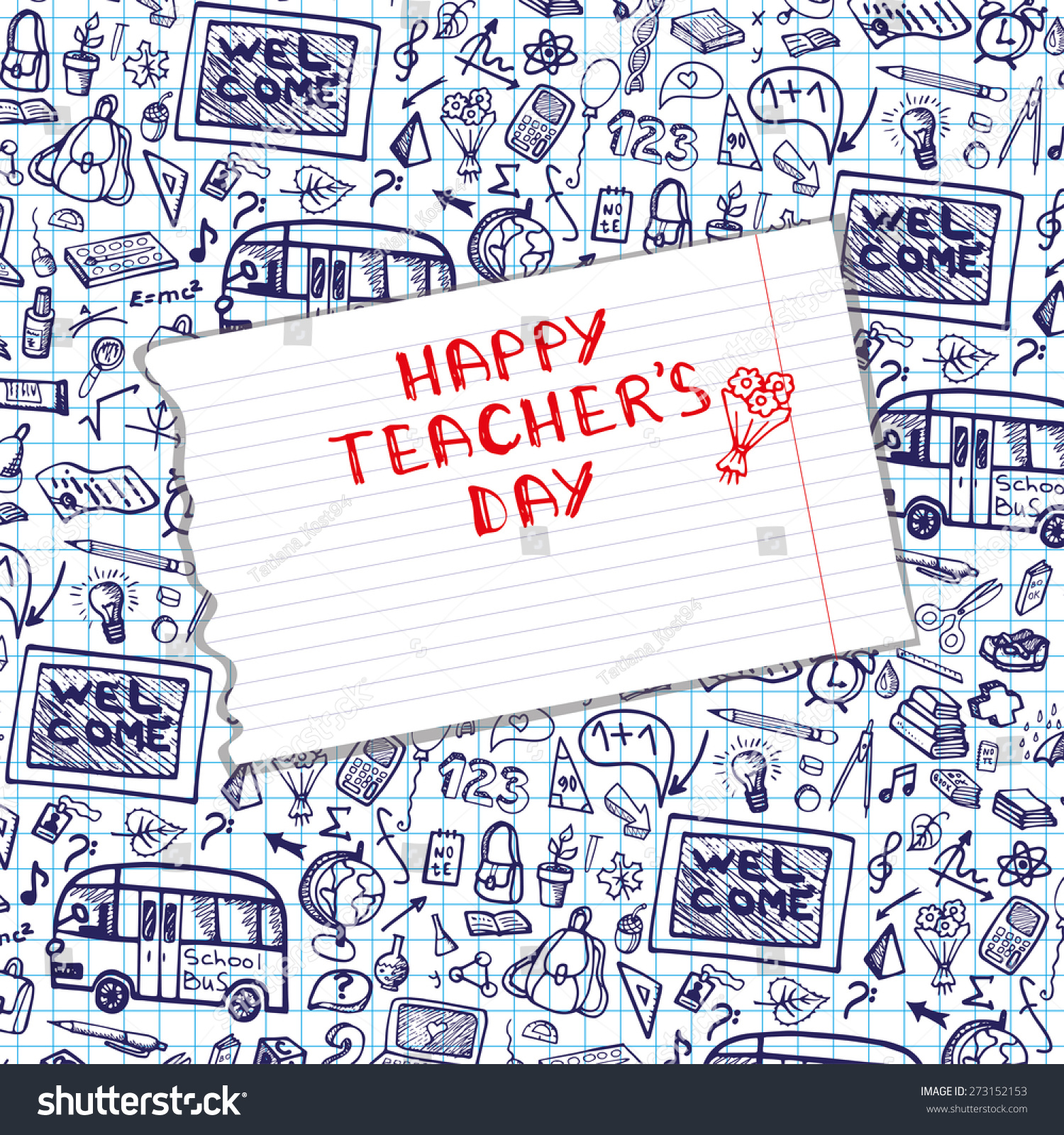 Teachers Day School Doodles Supplies Sketchy Background Stock Vector