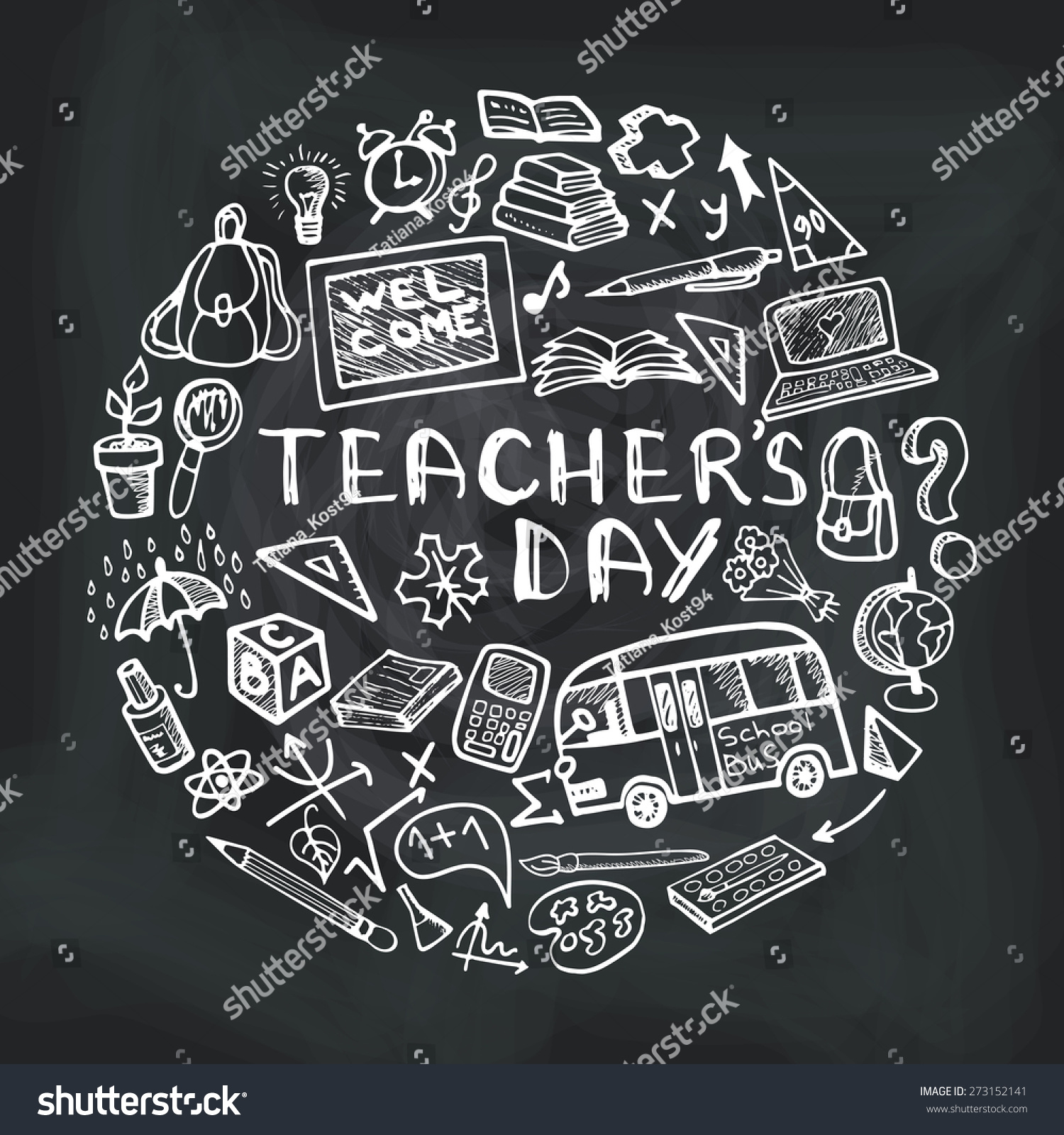 Teachers Day.School Doodles Supplies Sketchy In Circle Composition ...