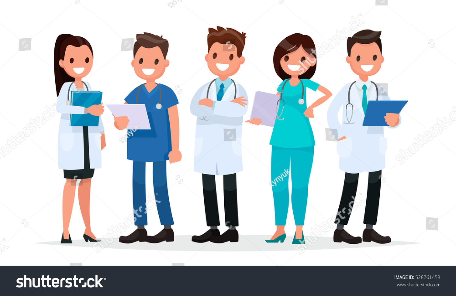 Team Doctors On A White Background. Vector Illustration In Flat Style ...