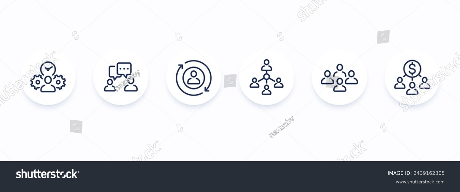 SVG of team management, HR and people interacting line icons svg