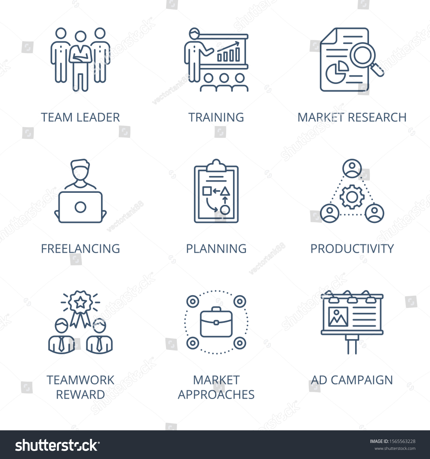 Team Work Organisation Thin Line Icons Stock Vector (Royalty Free ...