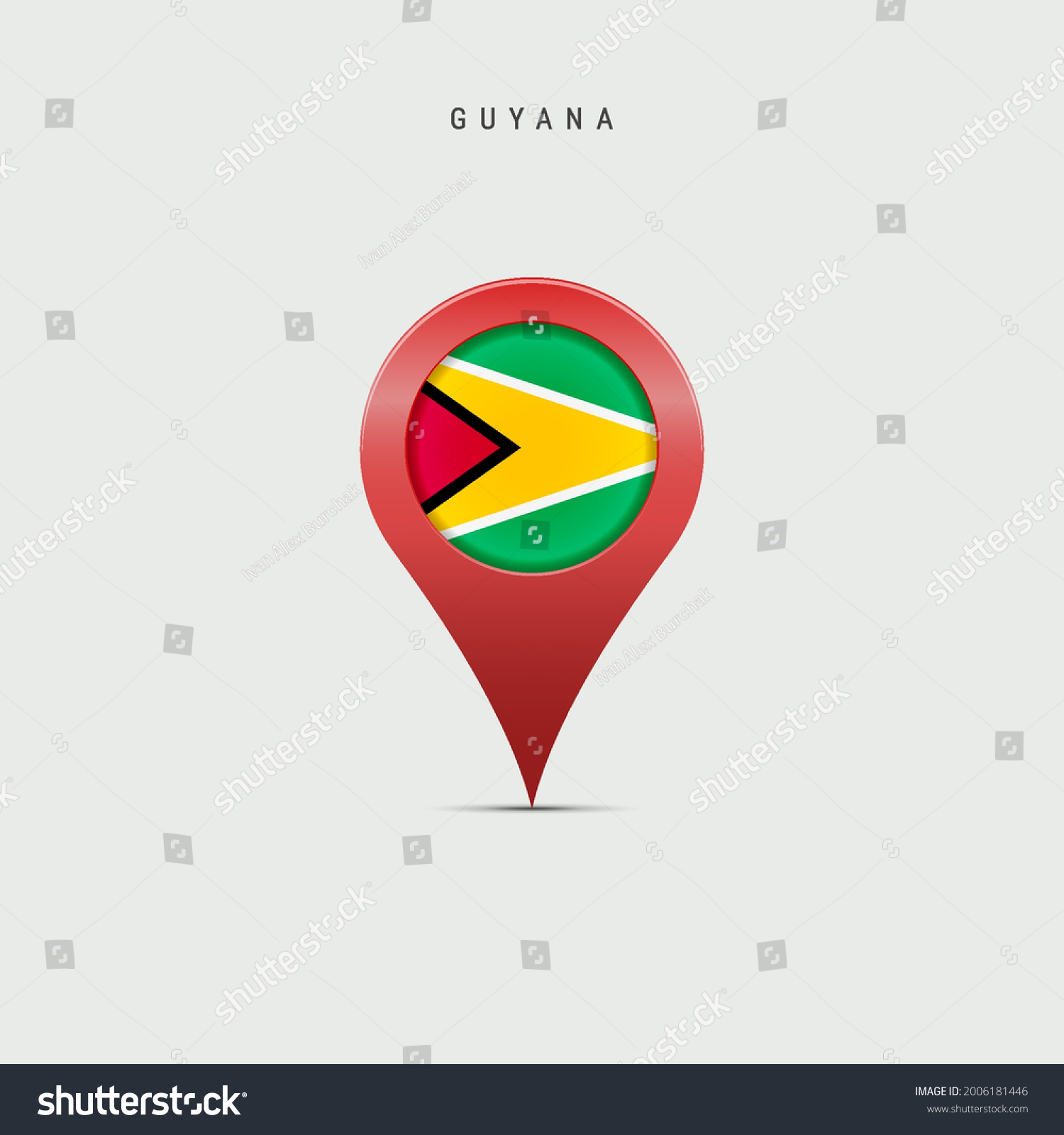 SVG of Teardrop map marker with flag of Guyana. Guyanese flag inserted in the location map pin. Vector illustration isolated on light grey background. svg