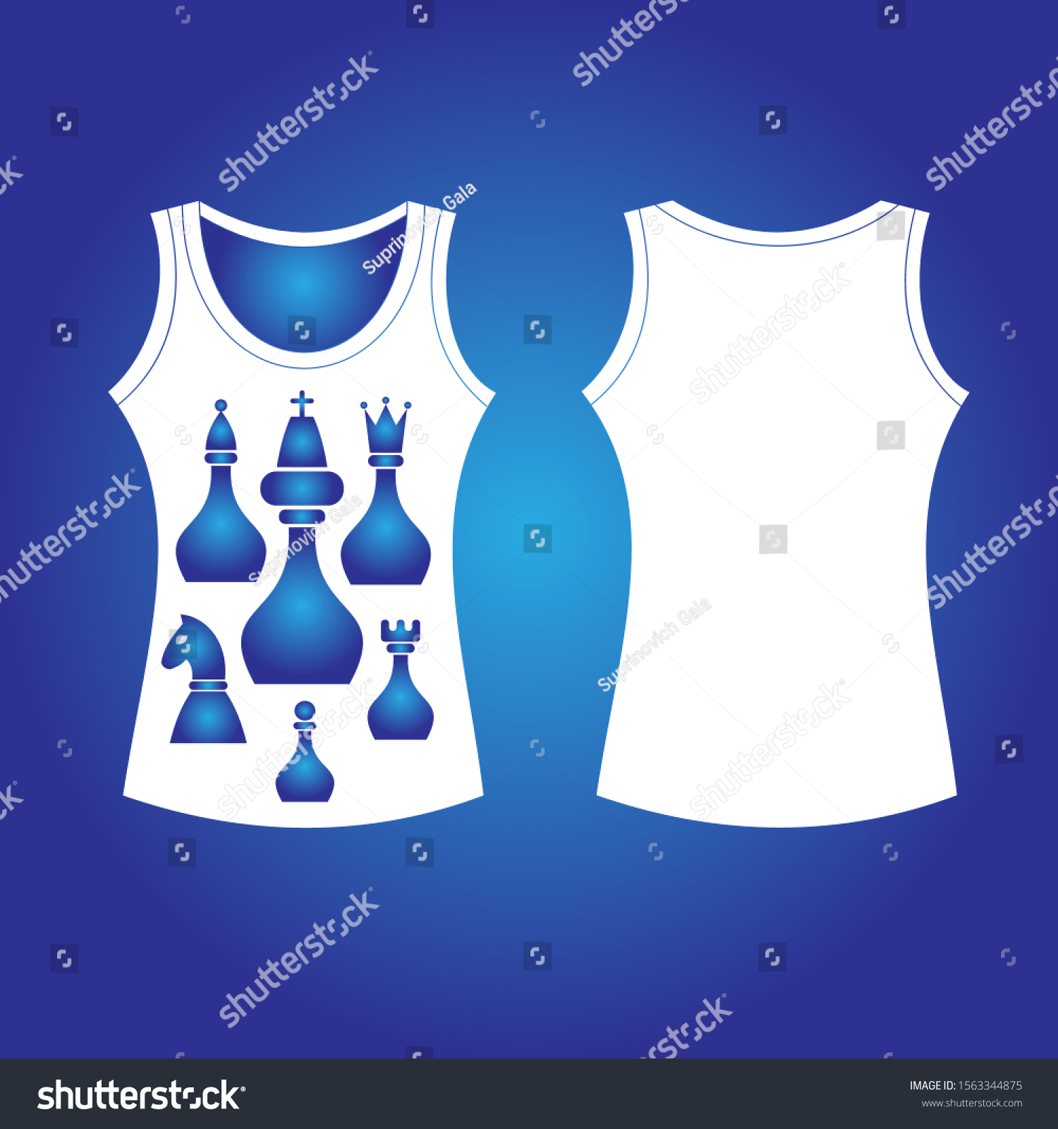 SVG of Technical drawing of T-shirts with Chess pieces print. Front and back views. Vector illustration of casual clothes.   All elements are located on separate layers.  svg
