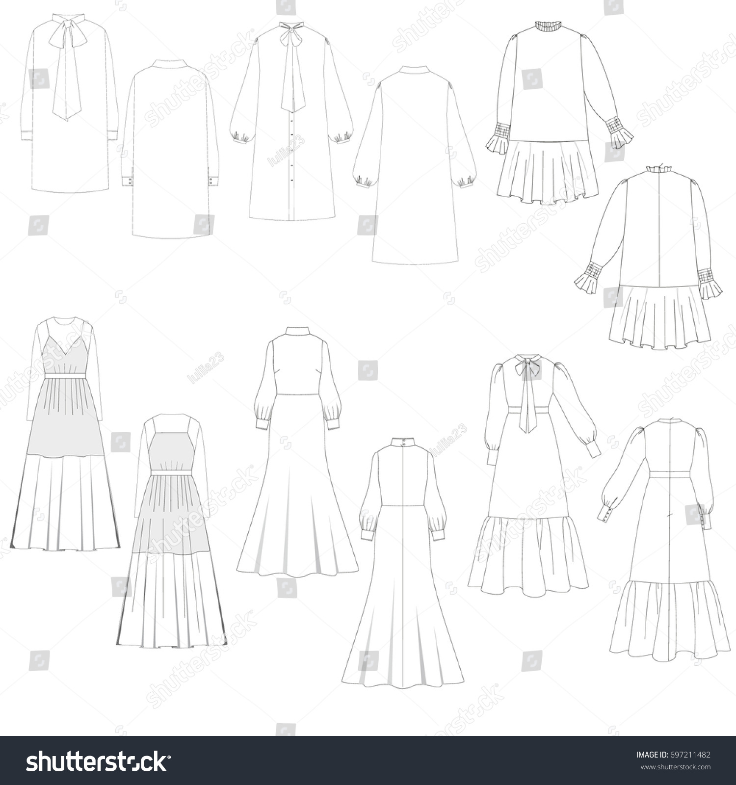 Technical Drawing Sketch Set Dress Vector Stock Vector (Royalty Free ...