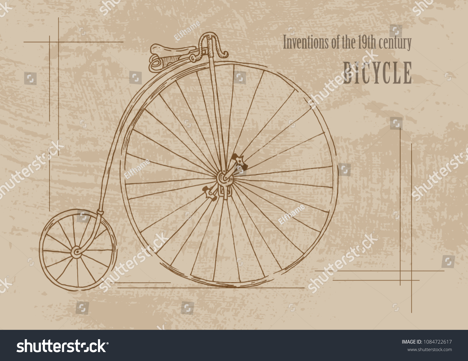 Technical Inventions 19th Century Bike Poster Stock Vector Royalty Free 1084722617