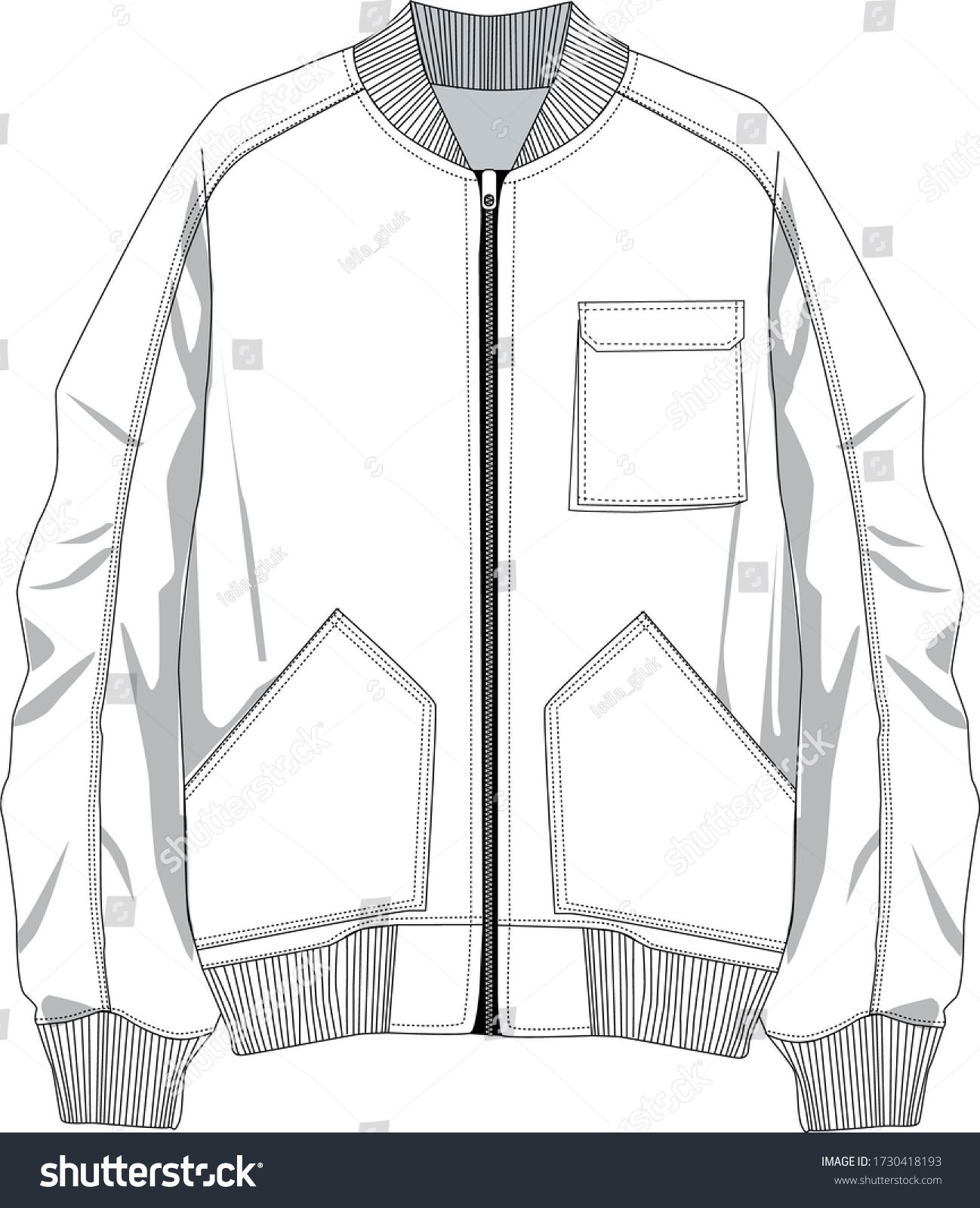 Technical Sketch Mens Bomber Jacket Stock Vector (Royalty Free) 1730418193