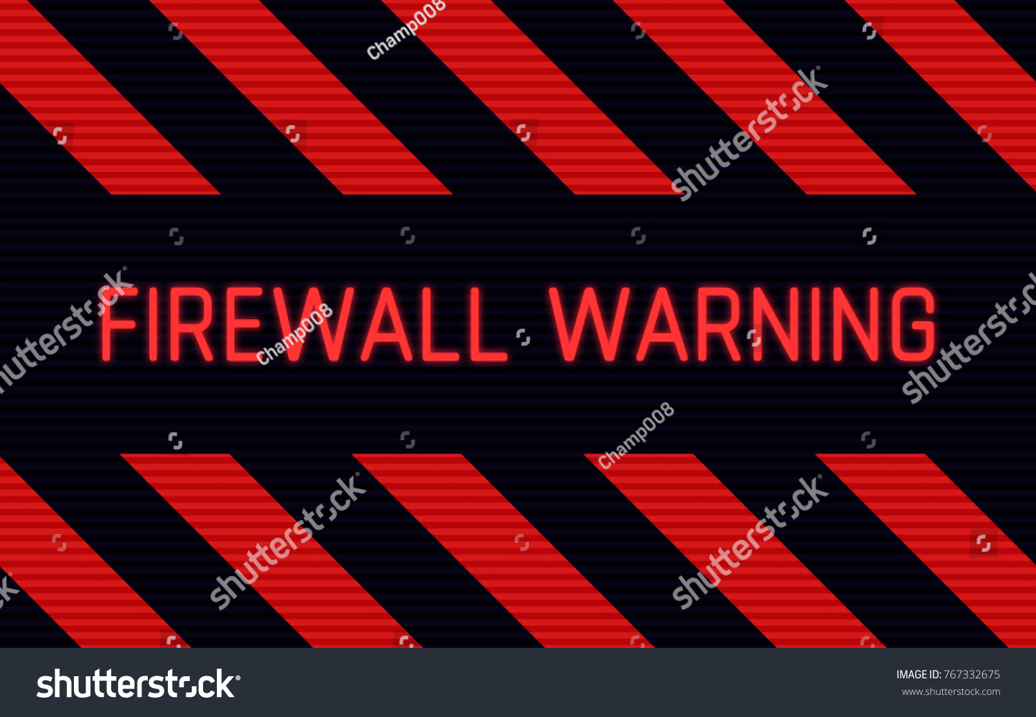technology background with red stripes firewall warning sign