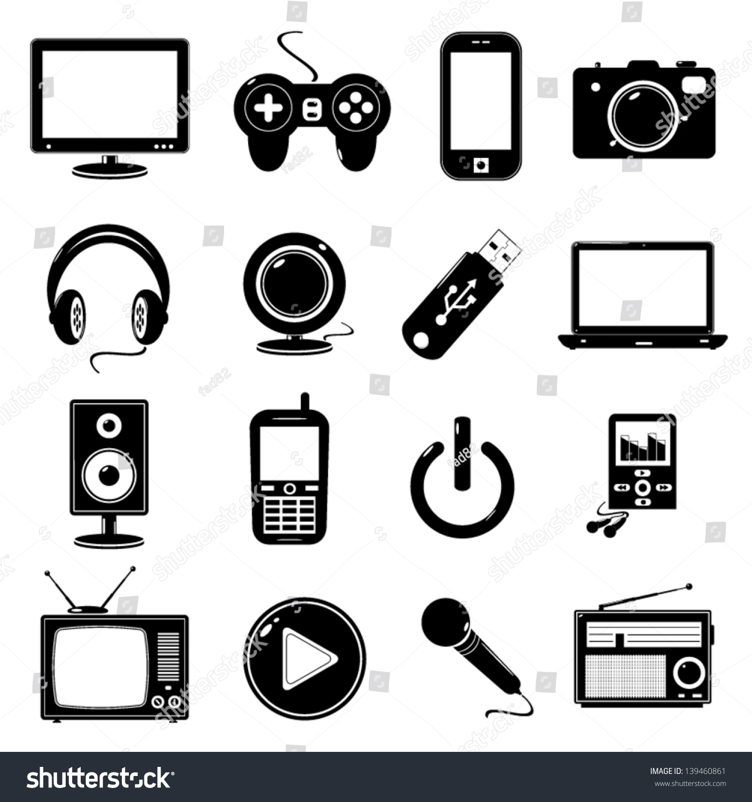 Technology Black Icons Stock Vector Illustration 139460861 : Shutterstock