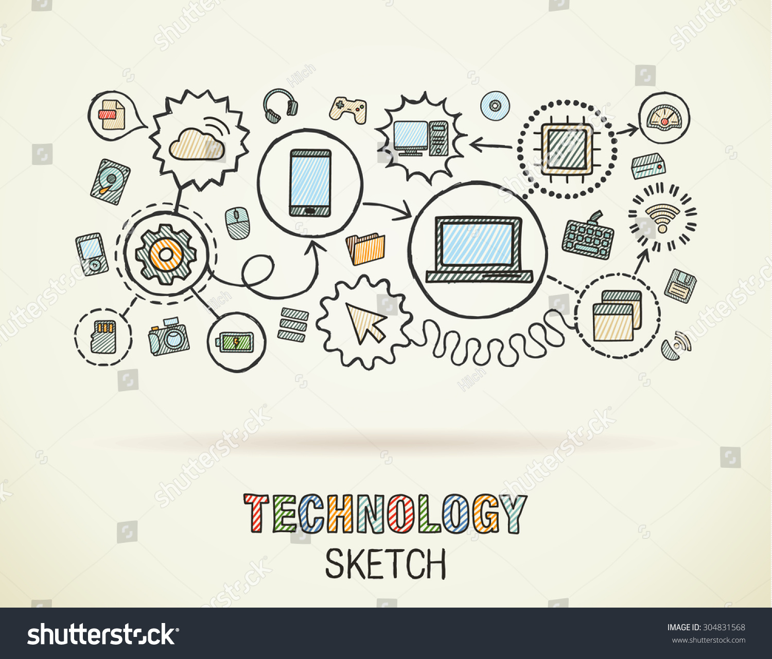 stock-vector-technology-hand-draw-integrate-icons-set-on-paper-colorful ...
