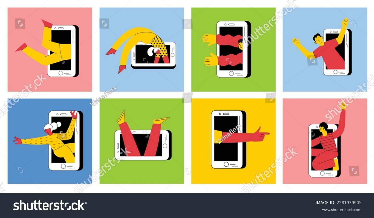 SVG of Technology of customers retention. Social media marketing and Dependence on the phone and the Internet. Illustration of the people fallen into a smartphone. Vector svg