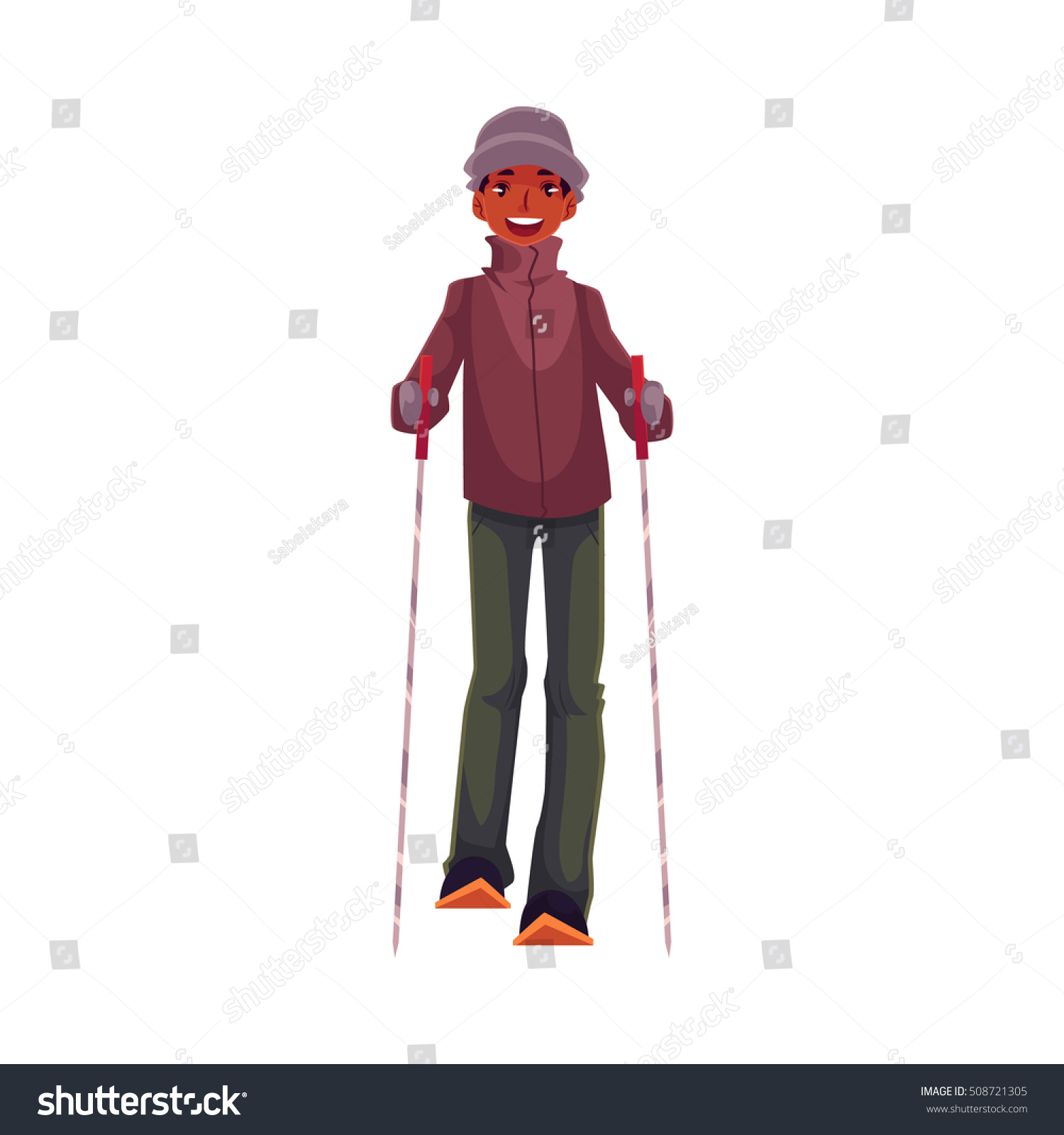 Teenaged Black Boy Ski Poles Cartoon Stock Vector (Royalty Free ...