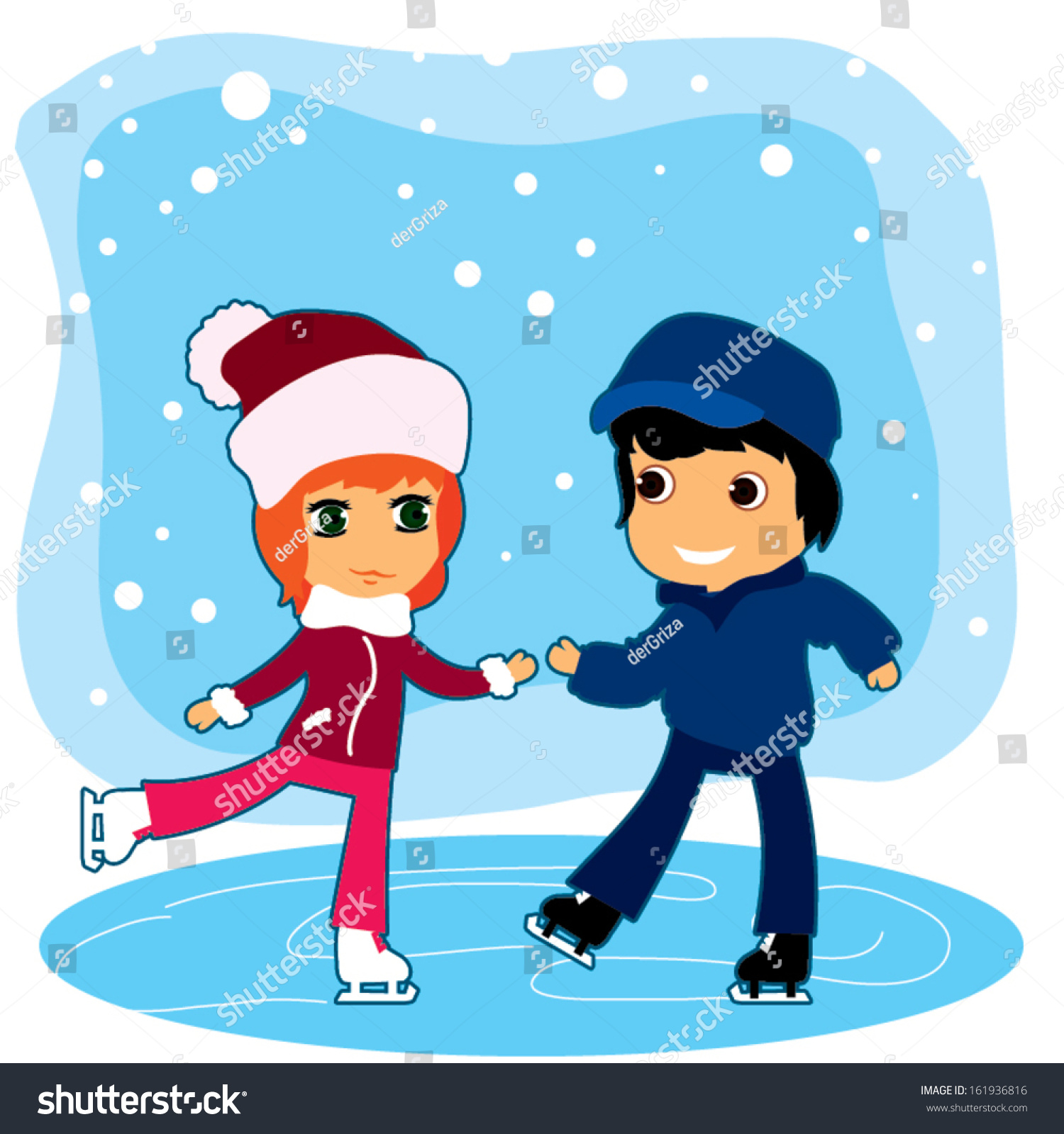 Teenage Boy Girl Ice Skating Outdoor Stock Vector 161936816 - Shutterstock