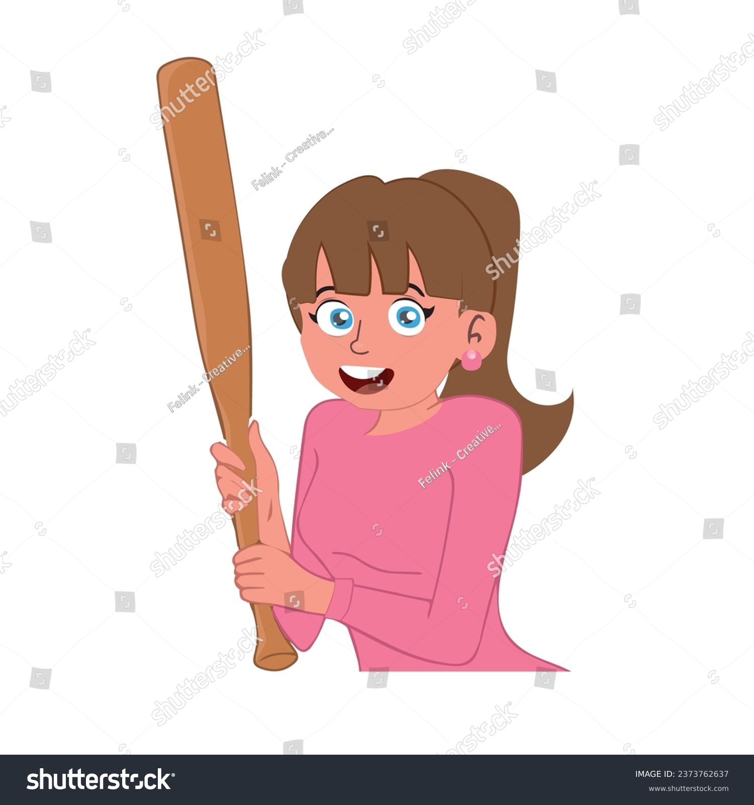 SVG of Teenage girl holding baseball bat, girl plays baseball. Vector illustration svg