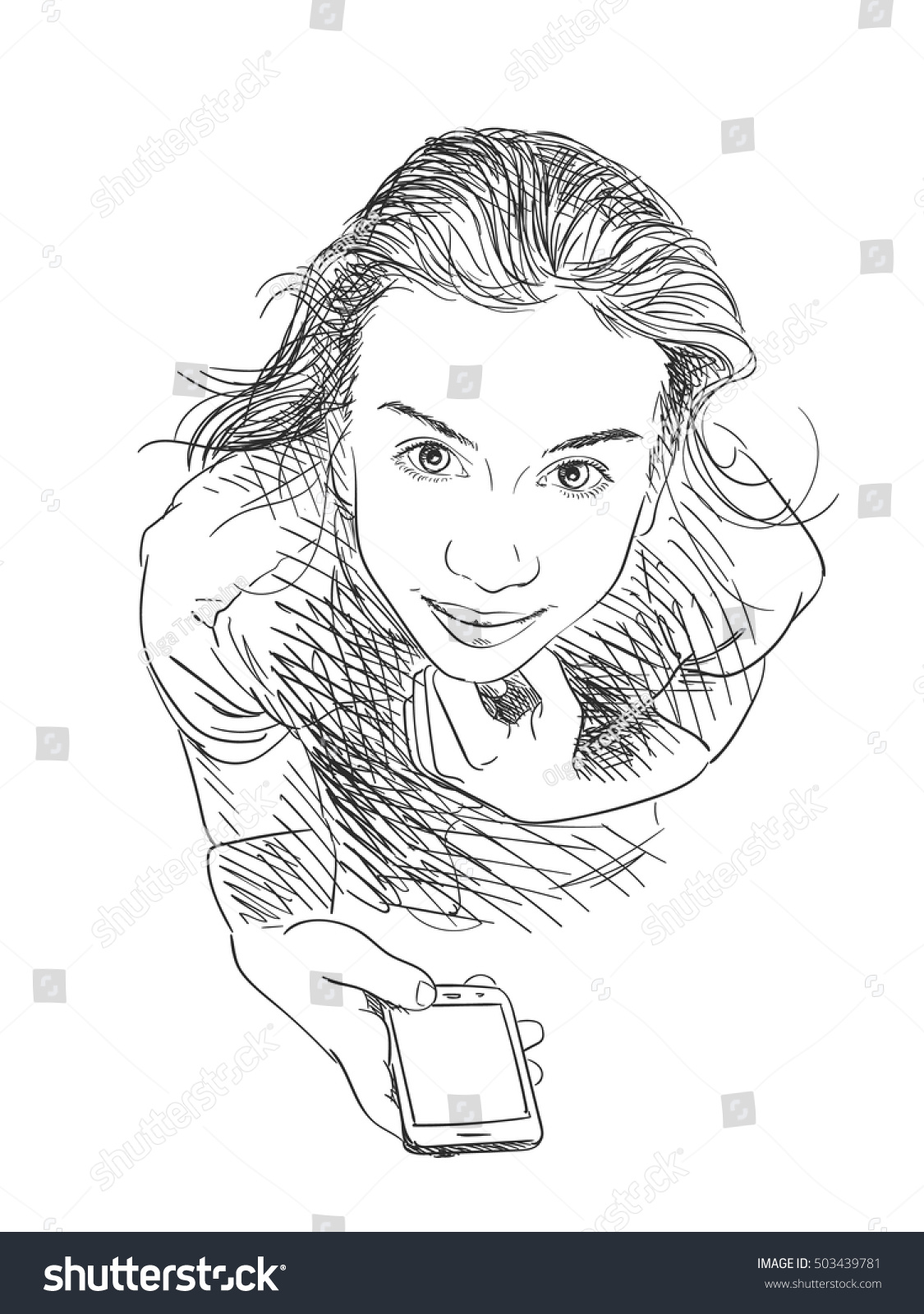 Teenage Girl Smart Phone Looking Vector Stock Vector