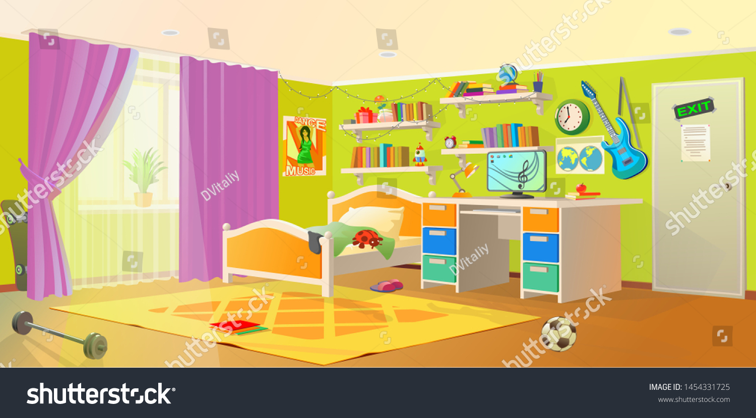 Teenager Boy Room Interior Design Banner Stock Vector (Royalty Free ...