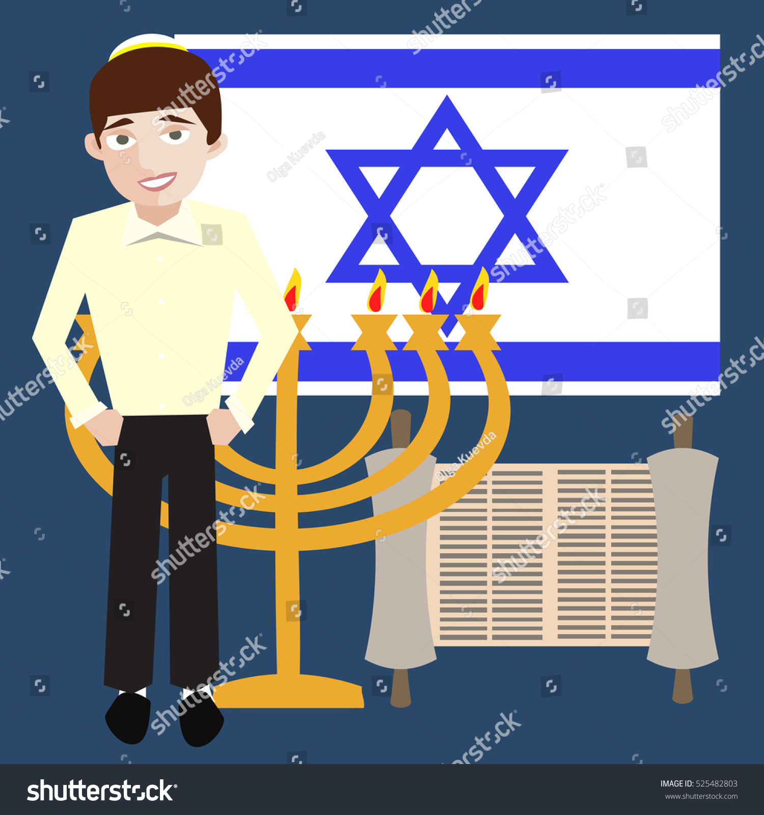 Teenager Jewish Boy Israel Symbols Flag Stock Vector (Royalty Free ...