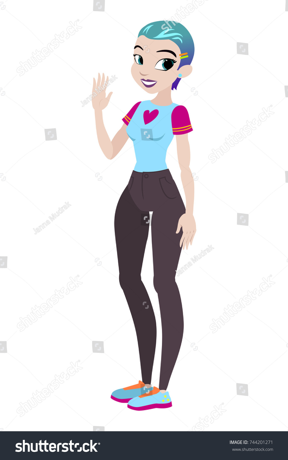 Teenager Vector Girl Blue Hair Character Stock Vector 744201271