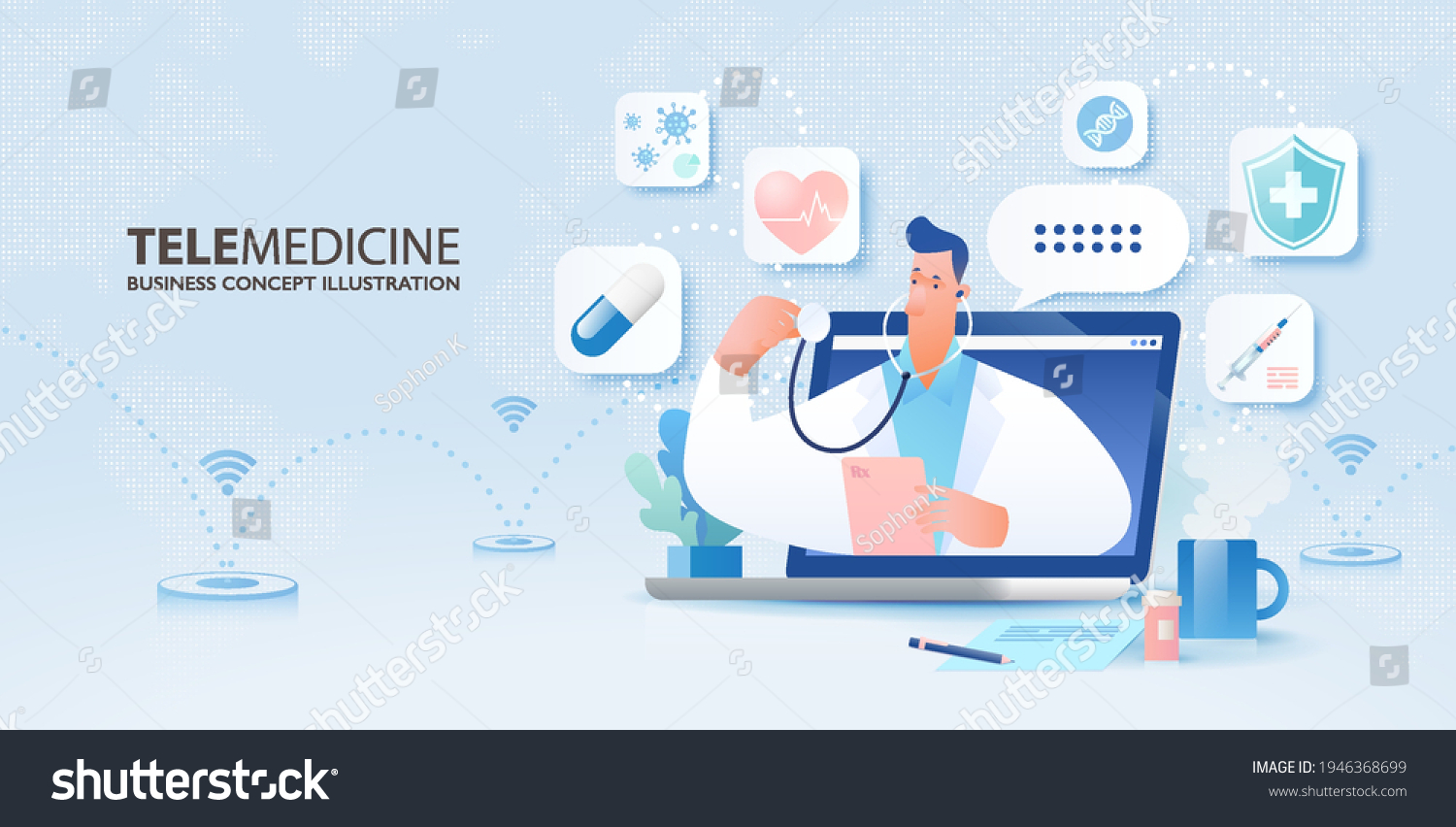 Telemedicine Concept Banner Video Call Doctor Stock Vector (Royalty ...