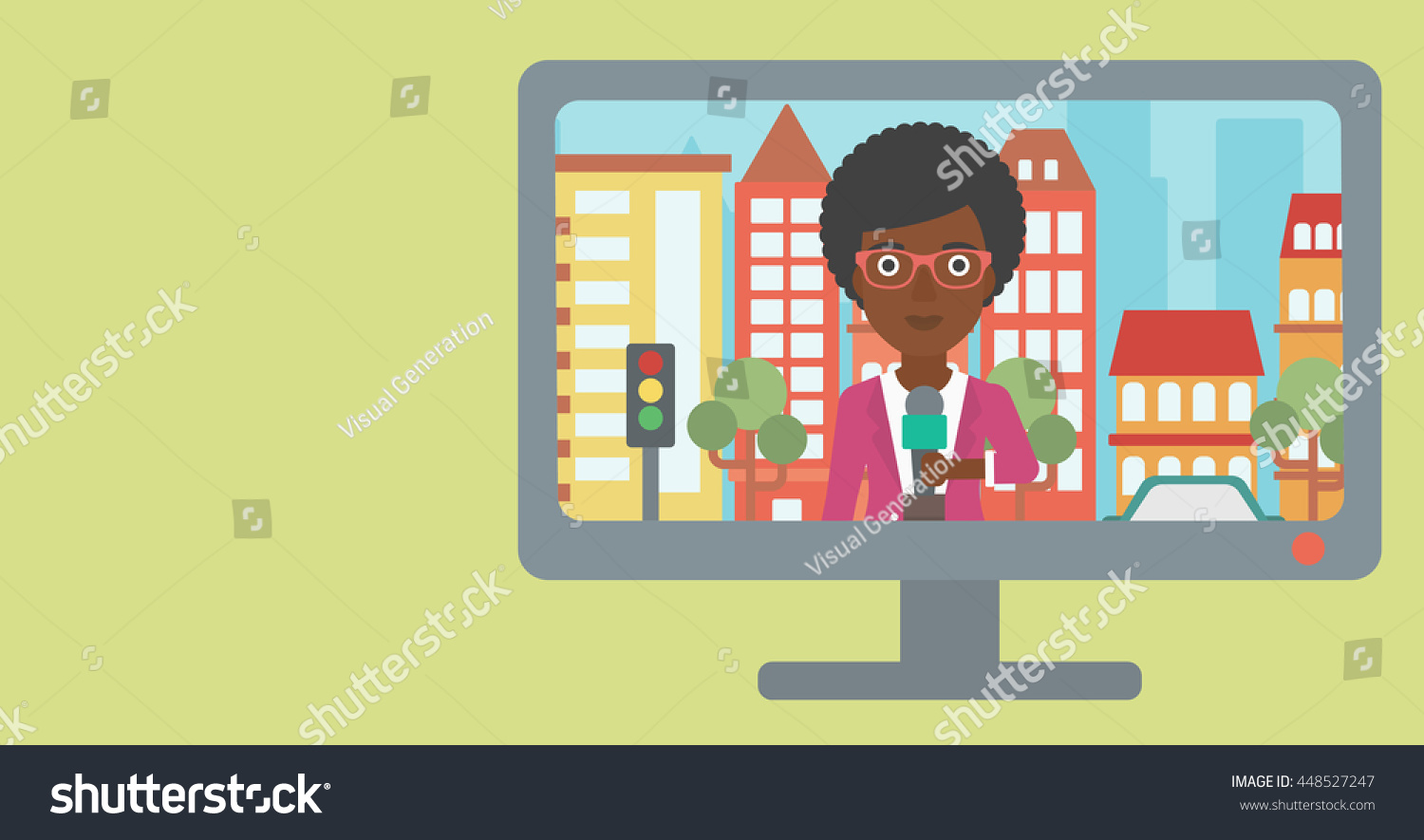 Television Set Broadcasting The News With An African American Reporter On A City Background Vector Television Set Broadcasting The News With An African American Reporter On A City Background Vector