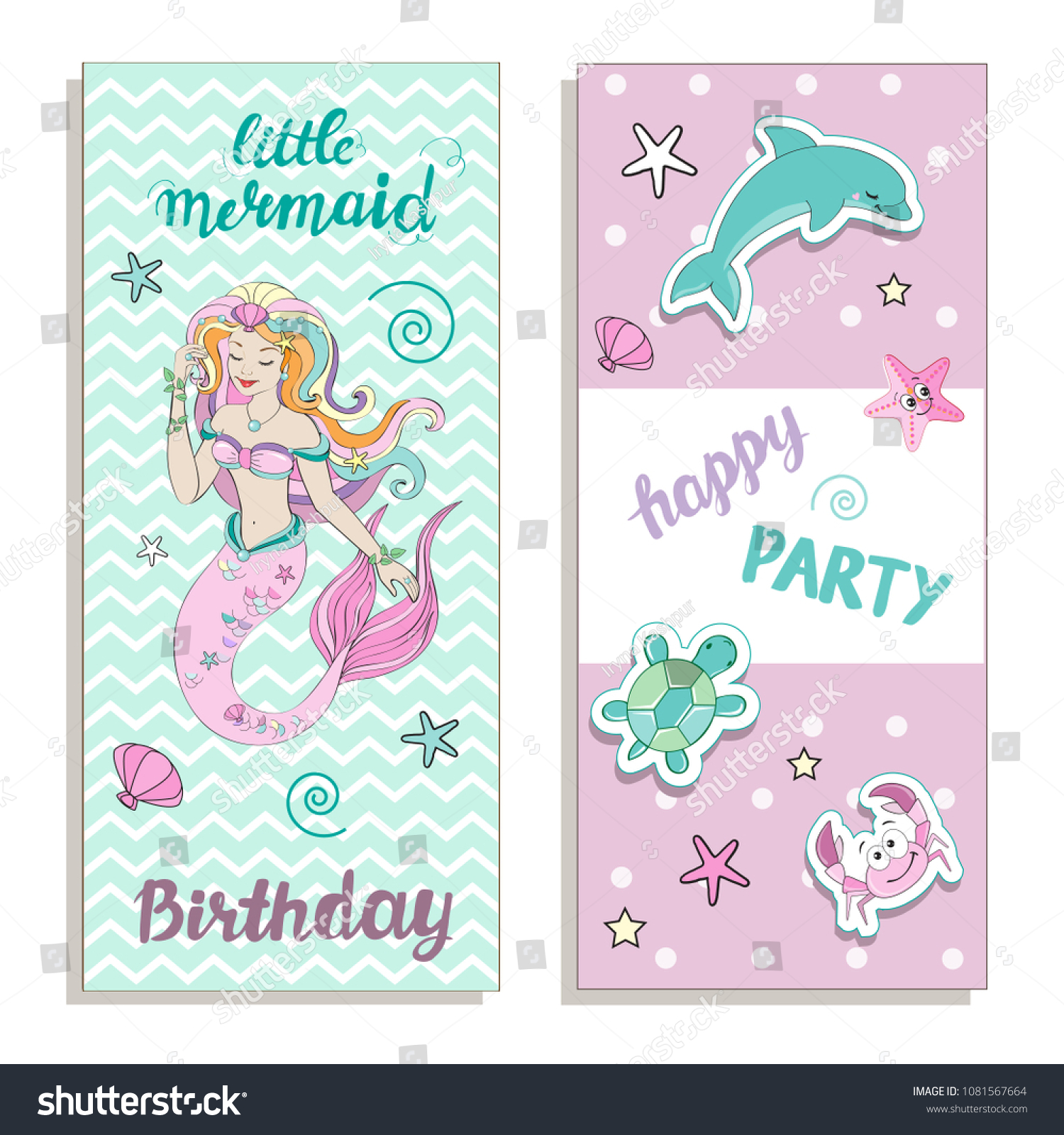 template card little mermaid stock vector royalty free 1081567664
