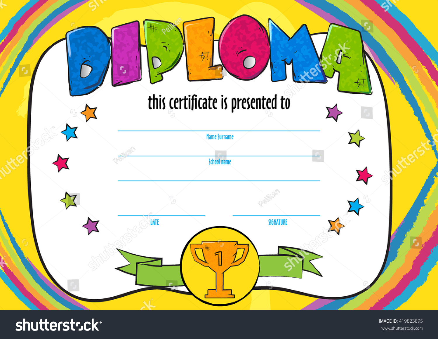 Template Child Certificate Be Awarded Kindergarten Stock Vector