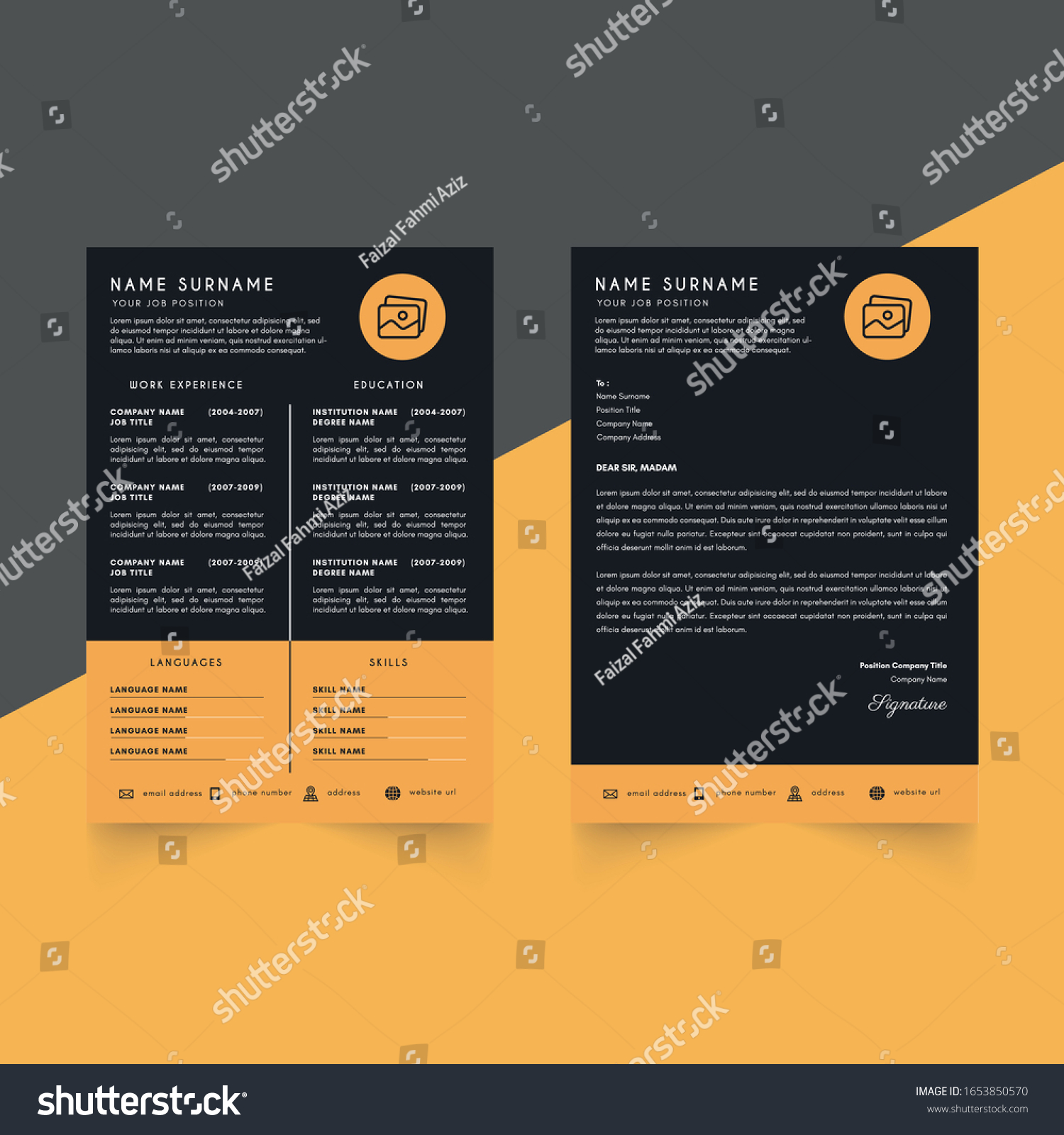 Template Curriculum Vitae Black Orange Details Stock Vector Royalty Free