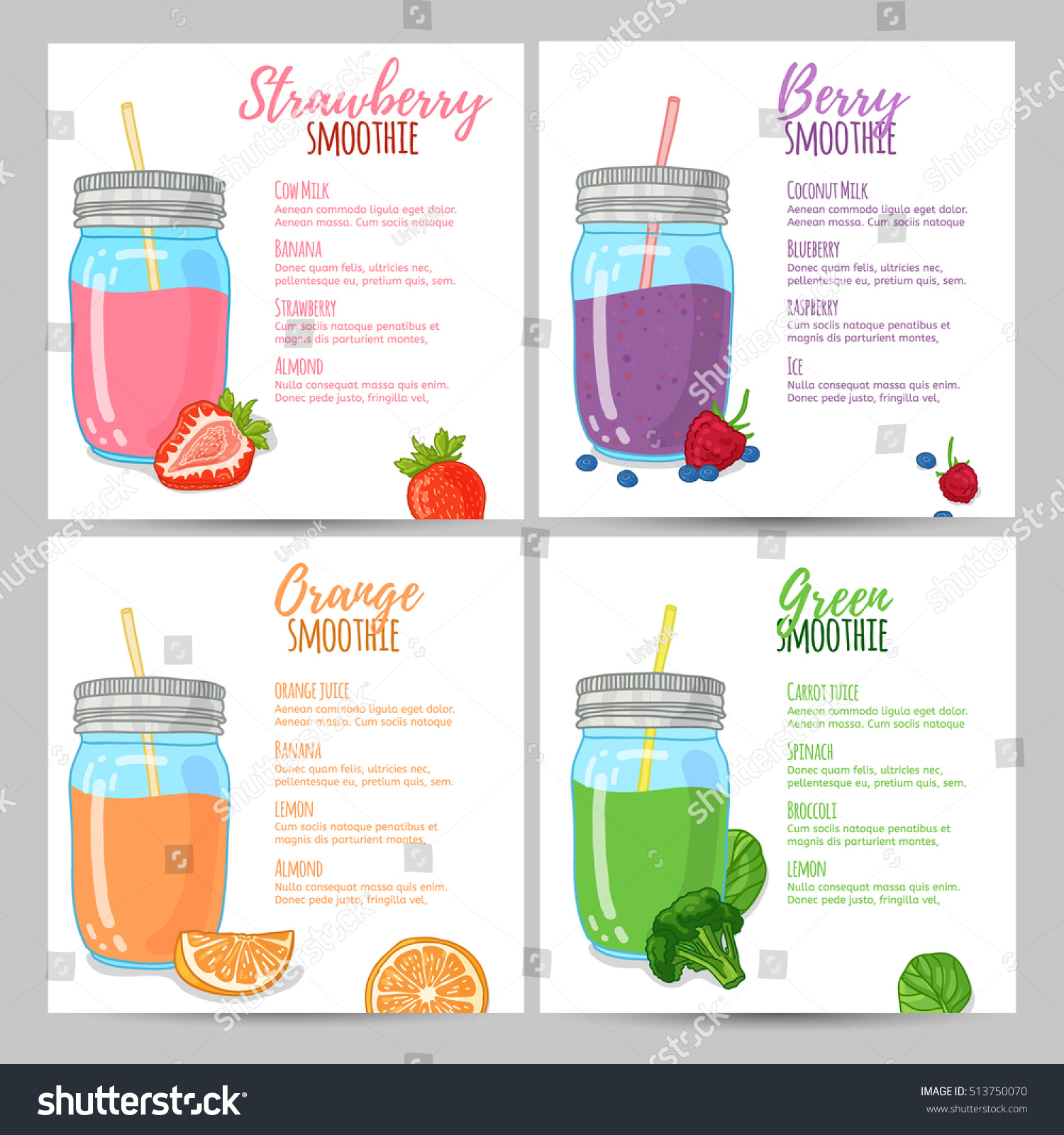 Template Design Banners Brochures Menus Flyers Stock Vector 513750070 Shutterstock Smoothie Website Template