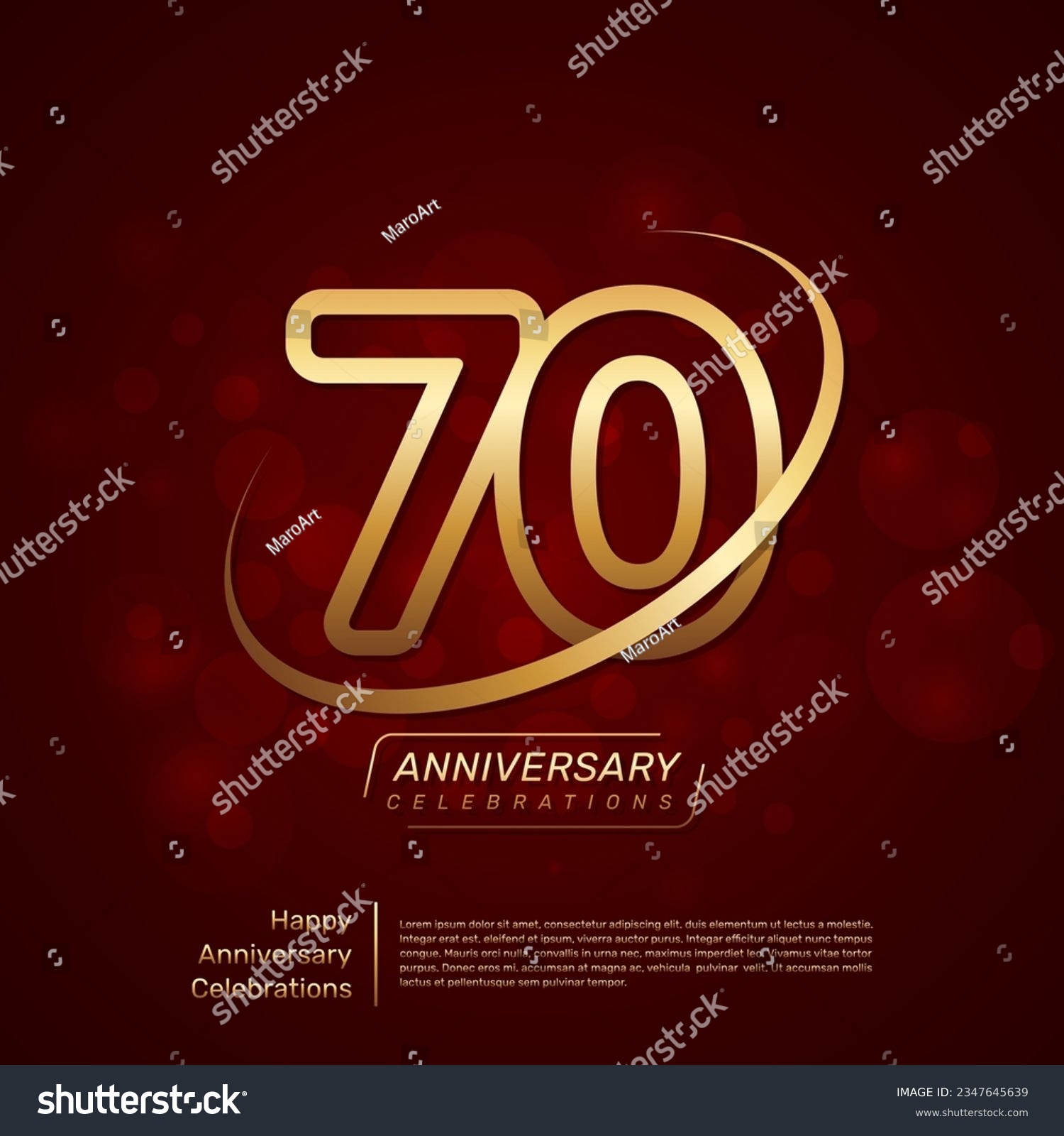 SVG of Template design for 70th anniversary with gold ring and double line numbers style, line art vector template svg