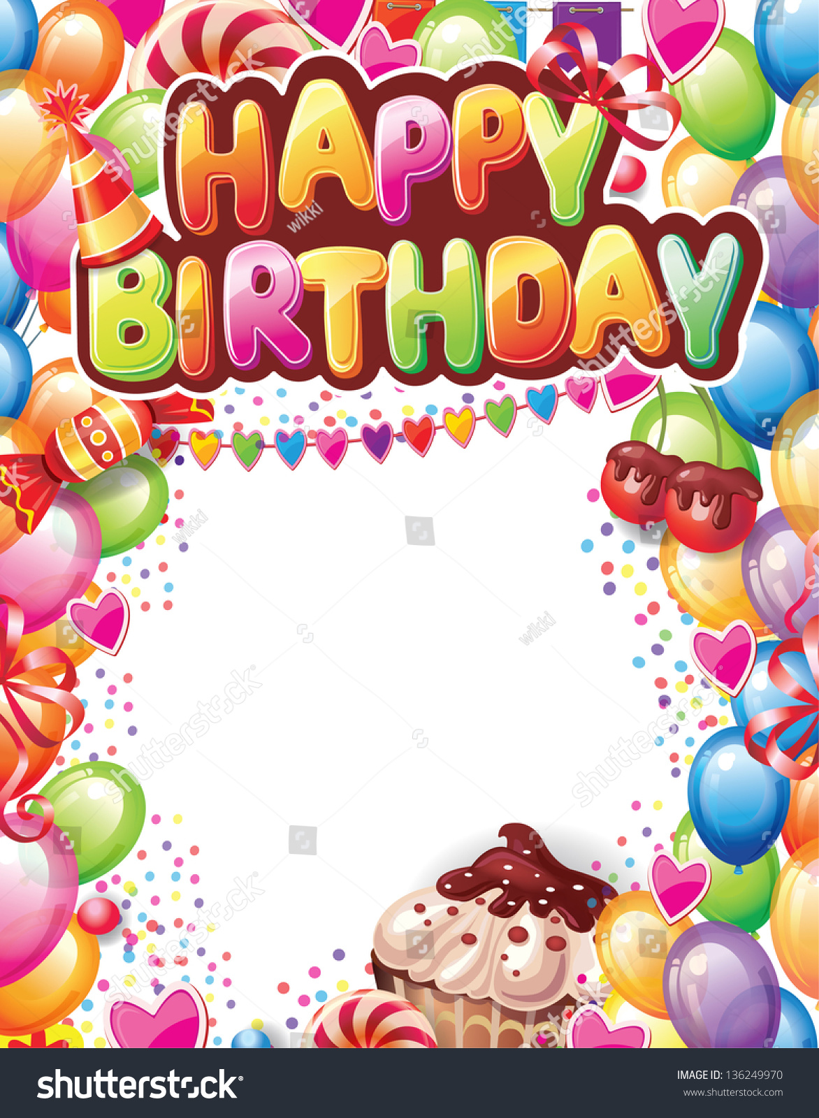 Template For Happy Birthday Card Stock Vector Illustration 136249970 ...