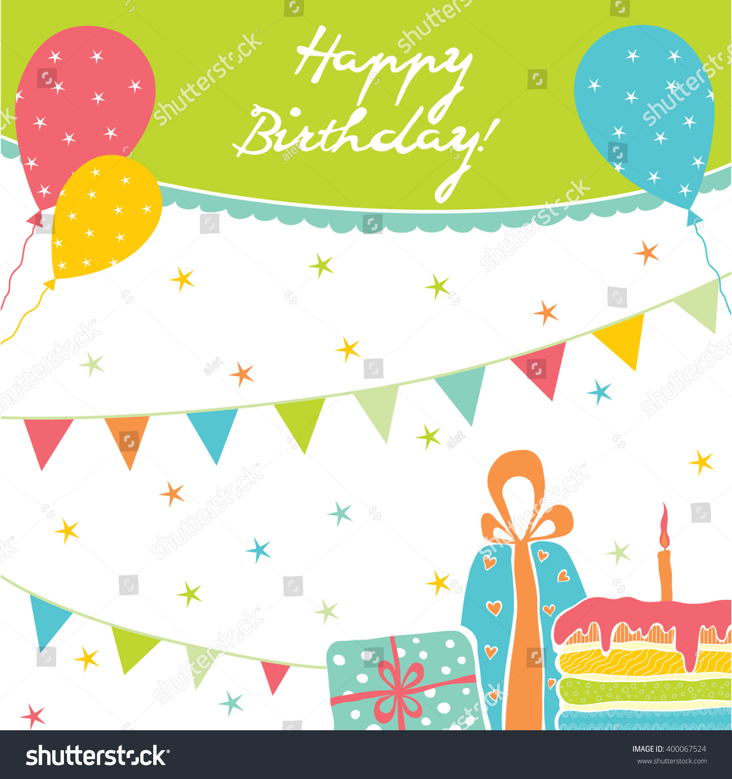 Template For Happy Birthday Card Stock Vector 400067524 : Shutterstock