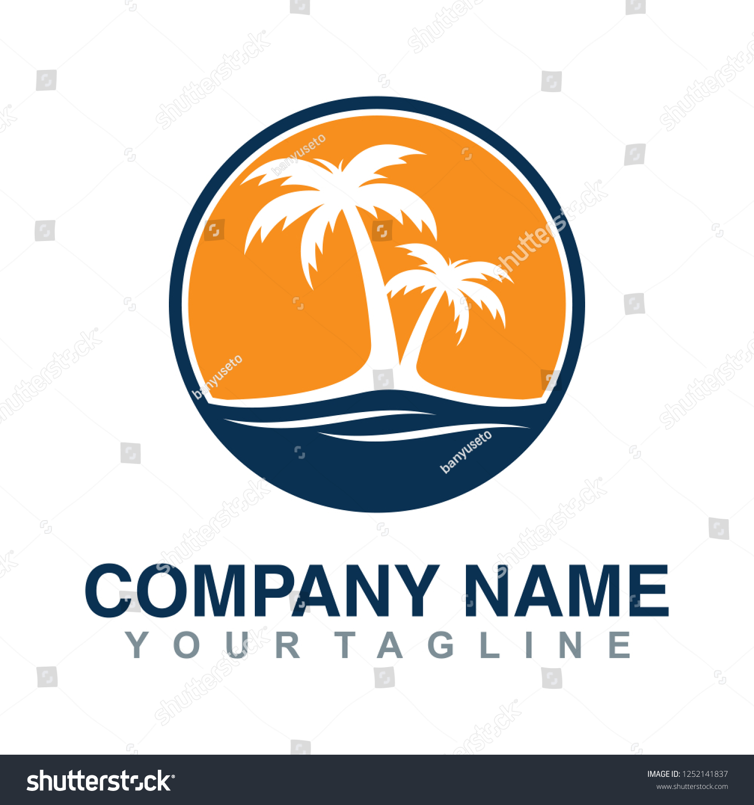 Template Logo San Sea Palm Tree Stock Vector Royalty Free