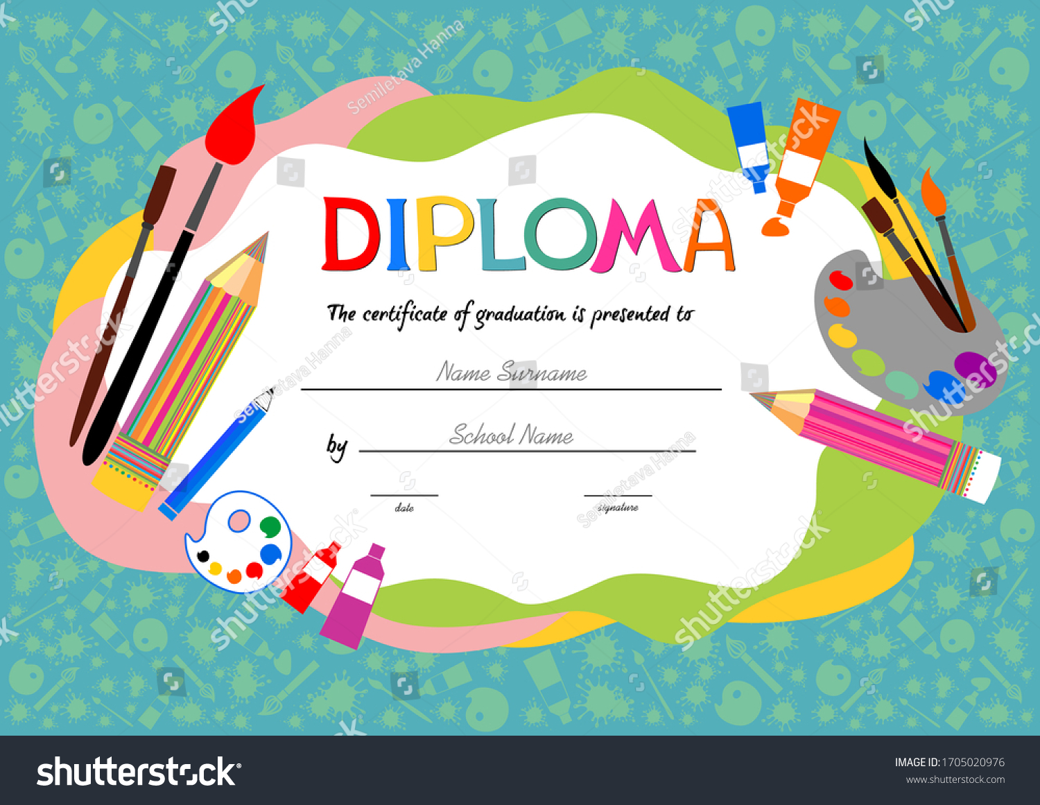 Template Children Award Diploma Pattern Childrens Stock Vector Regarding Children