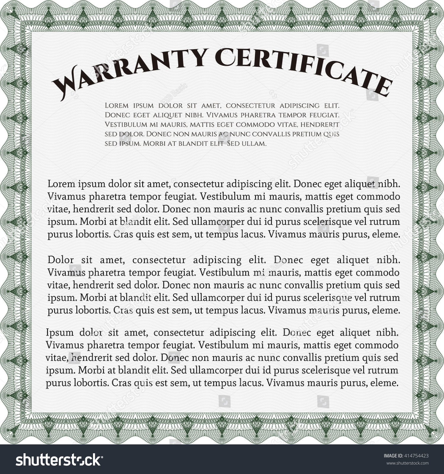 Template Warranty Certificate Border Frame Lovely Stock Vector (Royalty ...